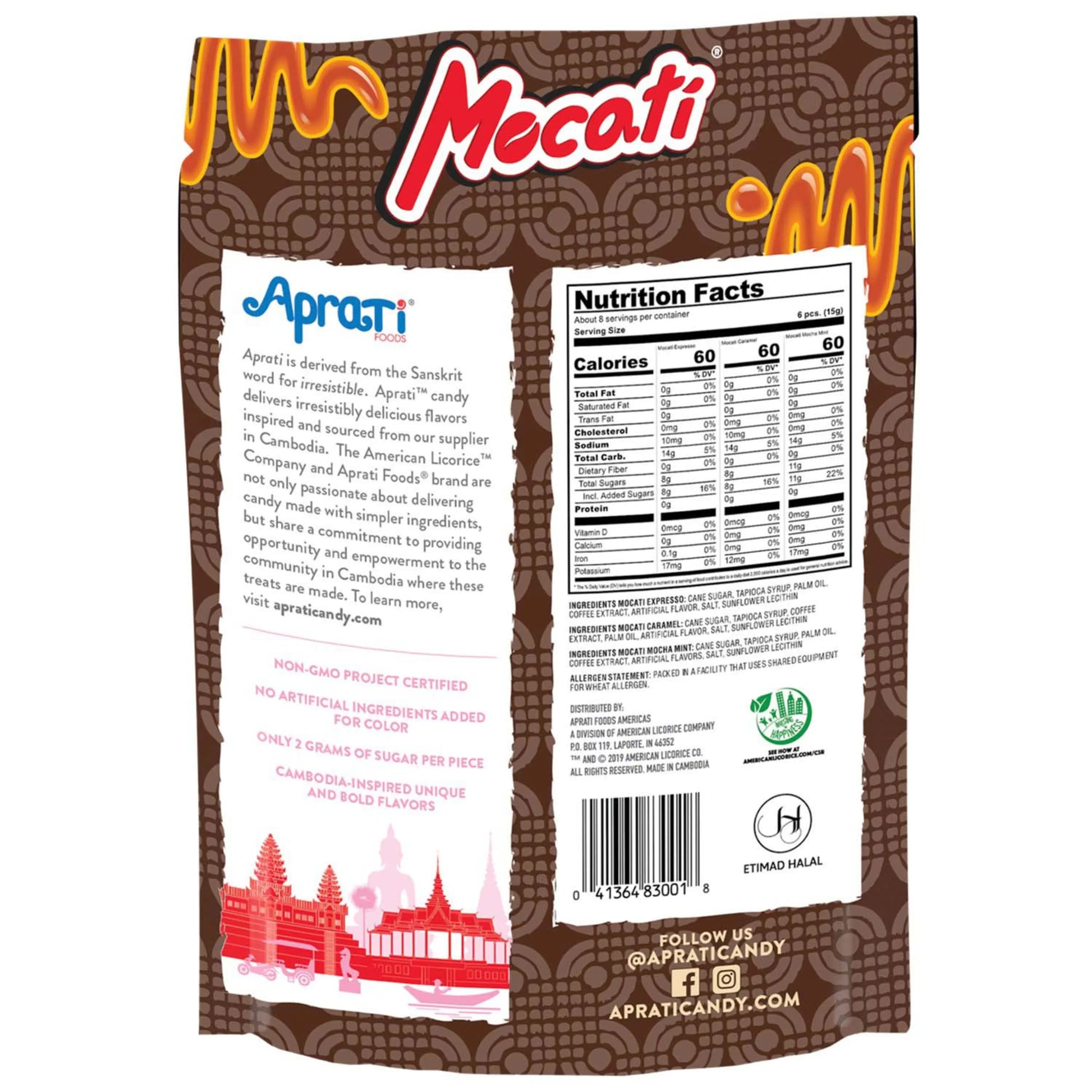 Back of Aprati Mocati Coffee Flavored Hard Candy 9oz bag