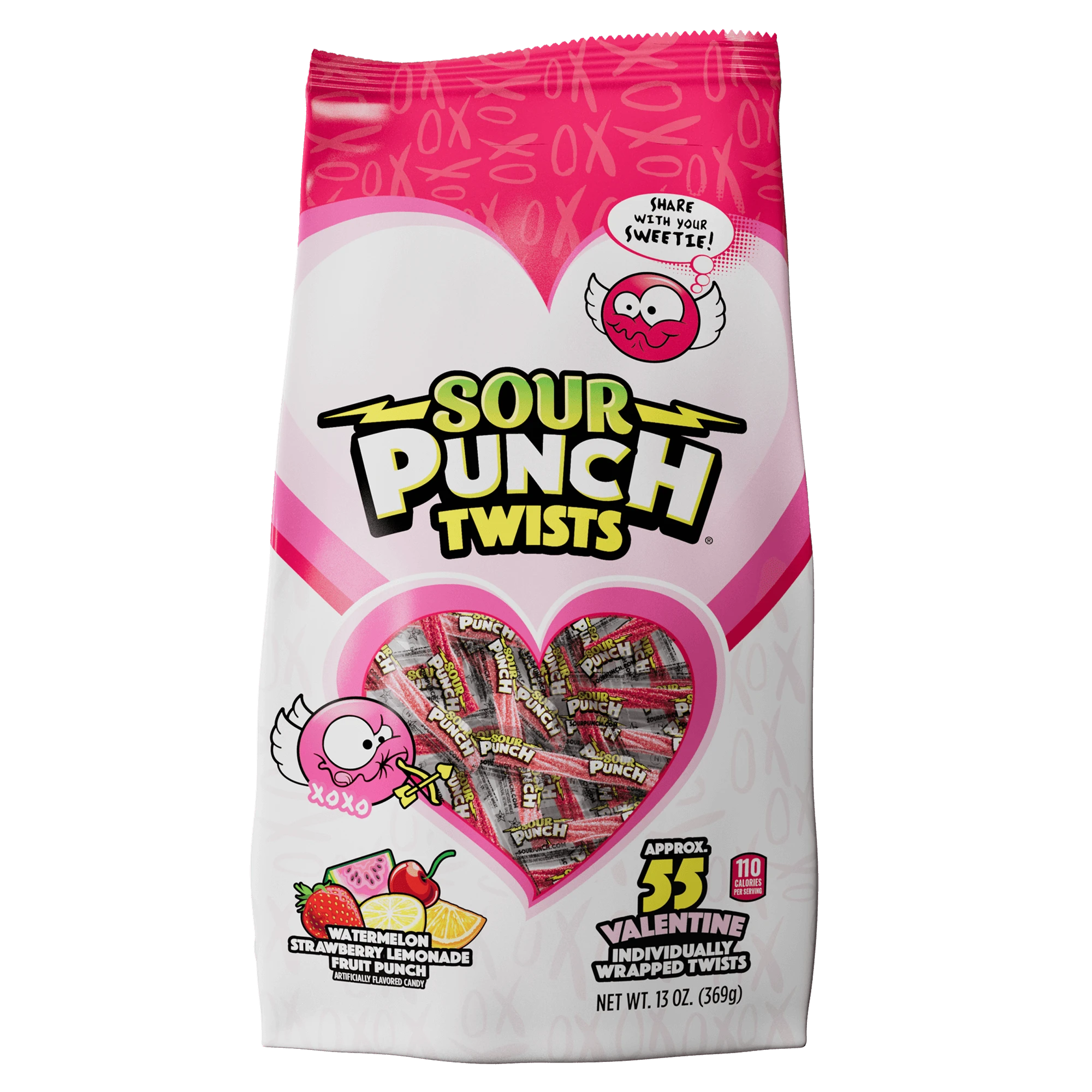 Front of Sour Punch Valentines Individually Wrapped Twists in 13oz Bag