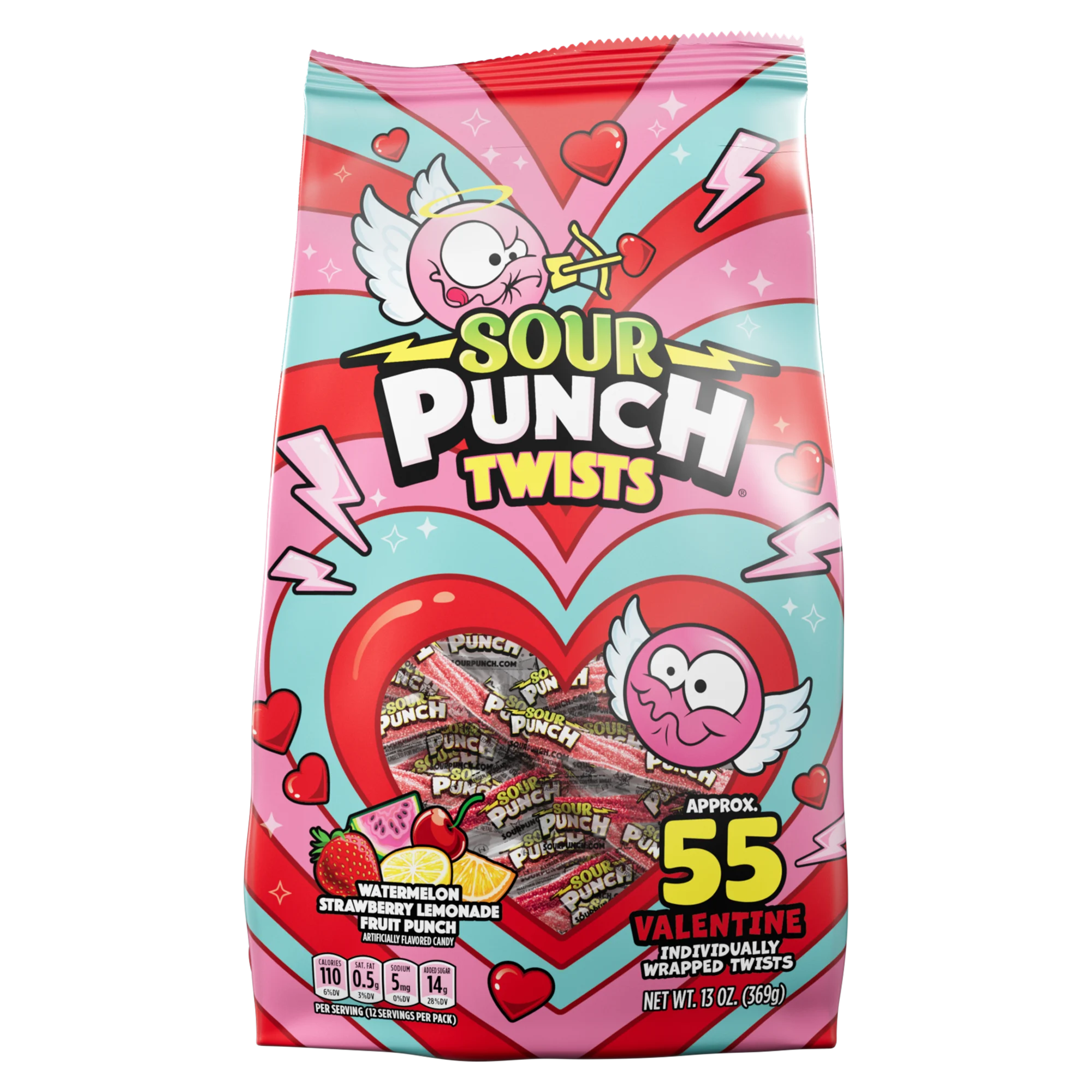 Front of Sour Punch Valentines Individually Wrapped Twists in 13oz Bag