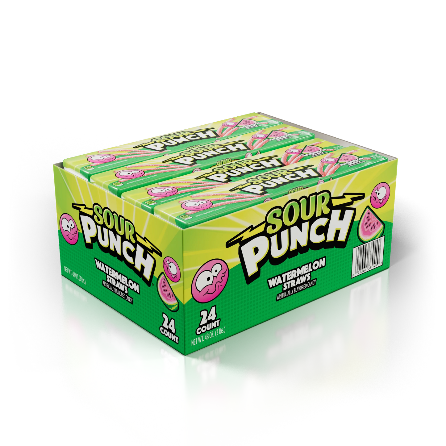 Front of Sour Punch Watermelon Candy Straws 2oz Trays Caddy