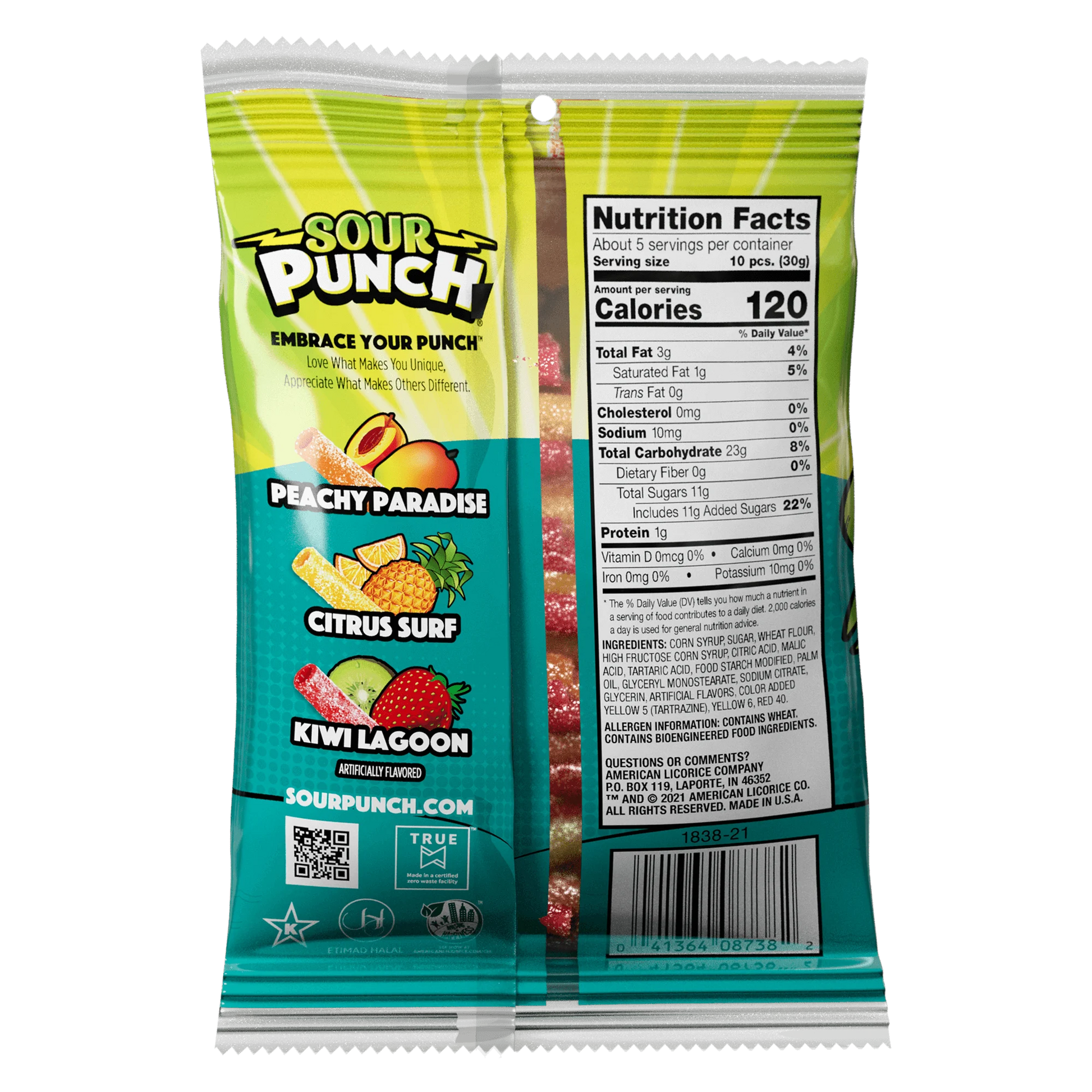 Sour Punch Tropical Flavor Bites Back of Package - Tropical Candies