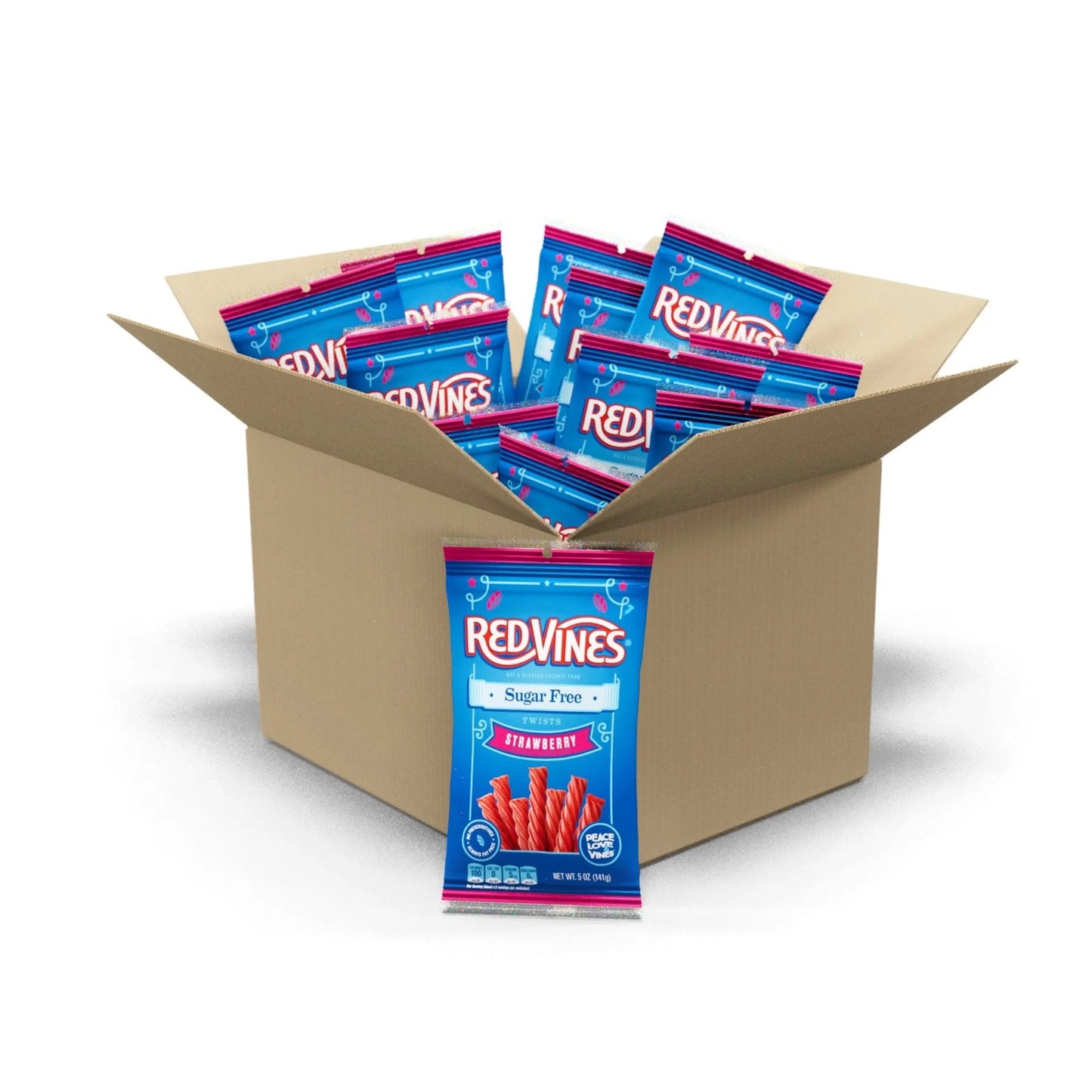 12 count box of RED VINES Sugar Free Strawberry Licorice Twists 5oz bags