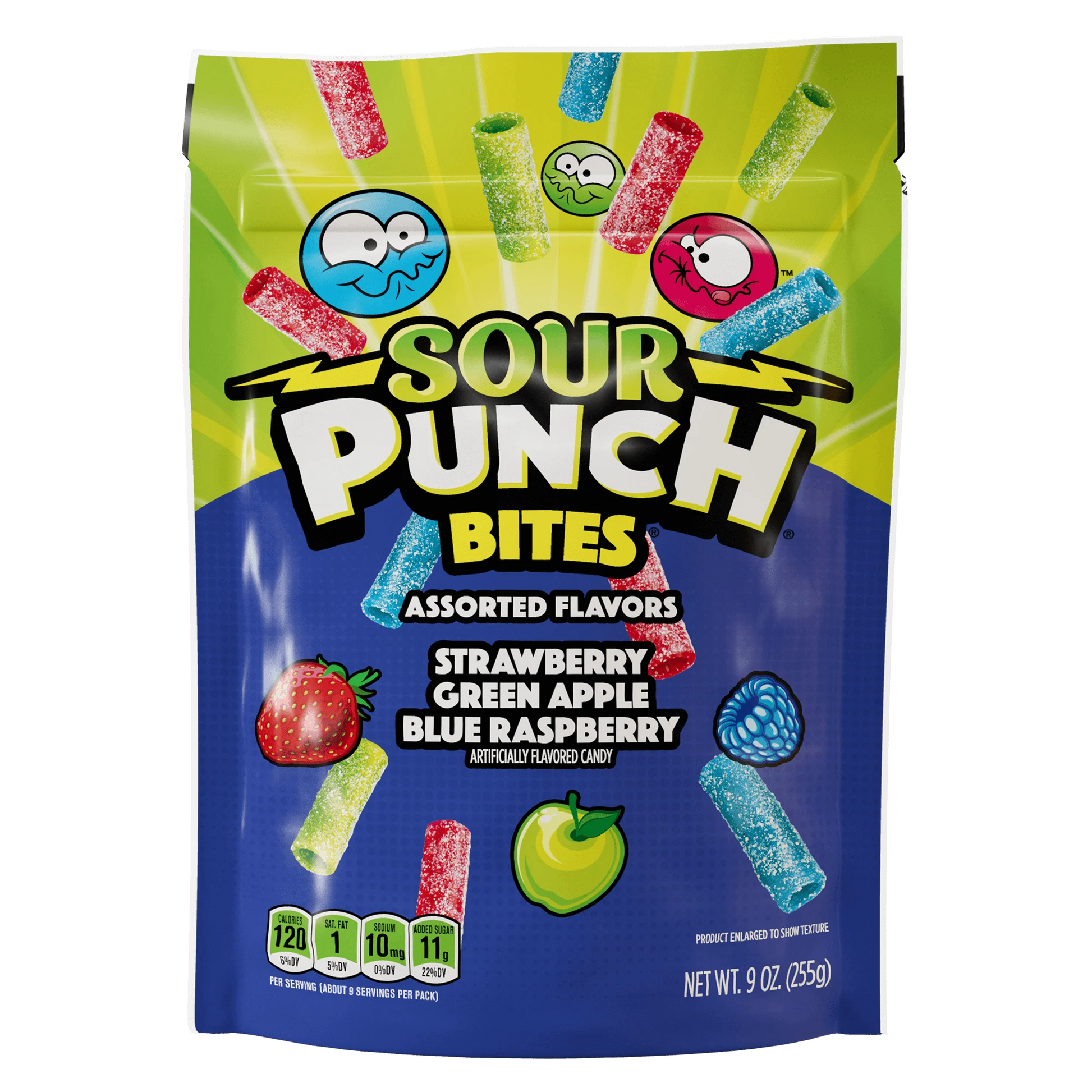 Front of Sour Punch Bites Share Size Bag of Assorted Sour Candy Straw Pieces