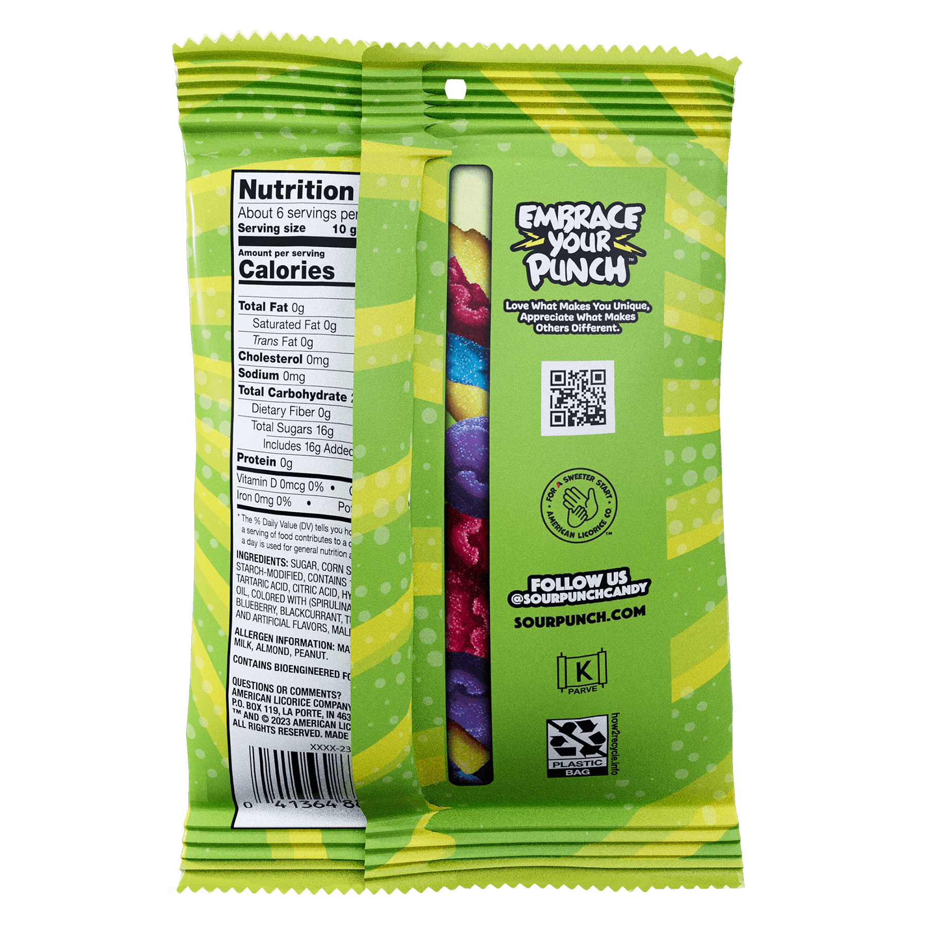 Back of Sour Punch Gummies 6.75oz bag