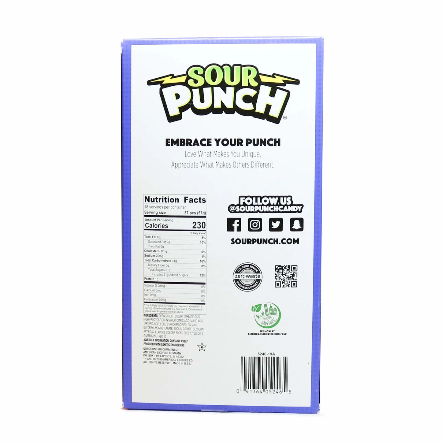 Back of Sour Punch Mini Bites Assorted candy 2oz pouch