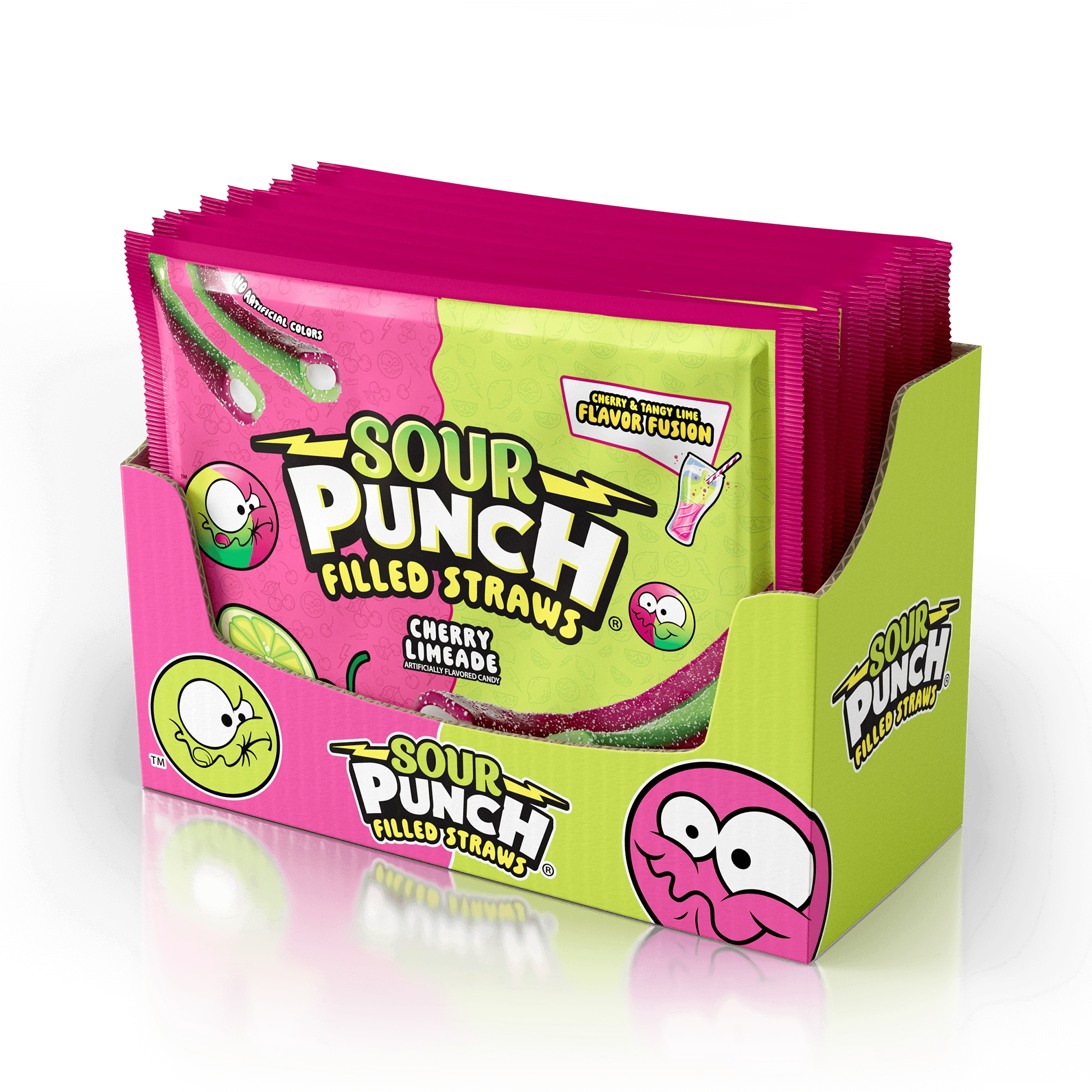 12 pack box of Sour Punch Cherry Limeade Filled Straws