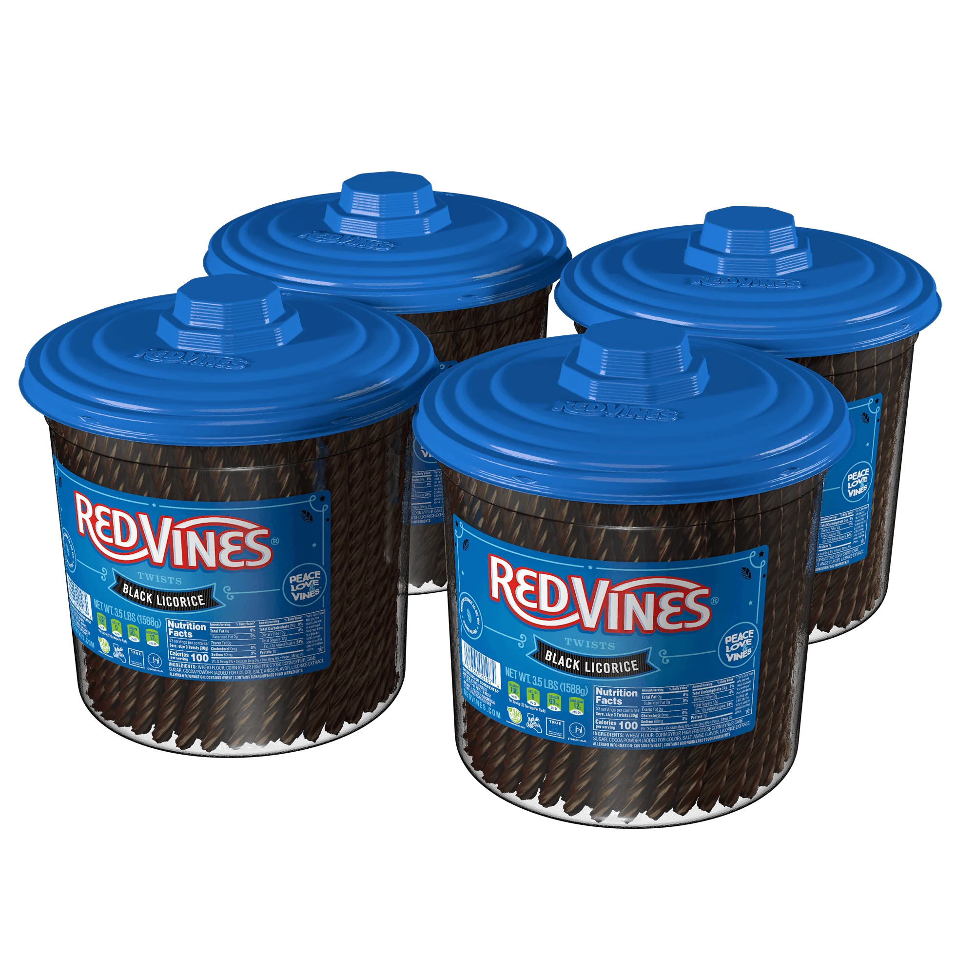 4 pack of RED VINES Black Licorice 3.5 Pound Jars