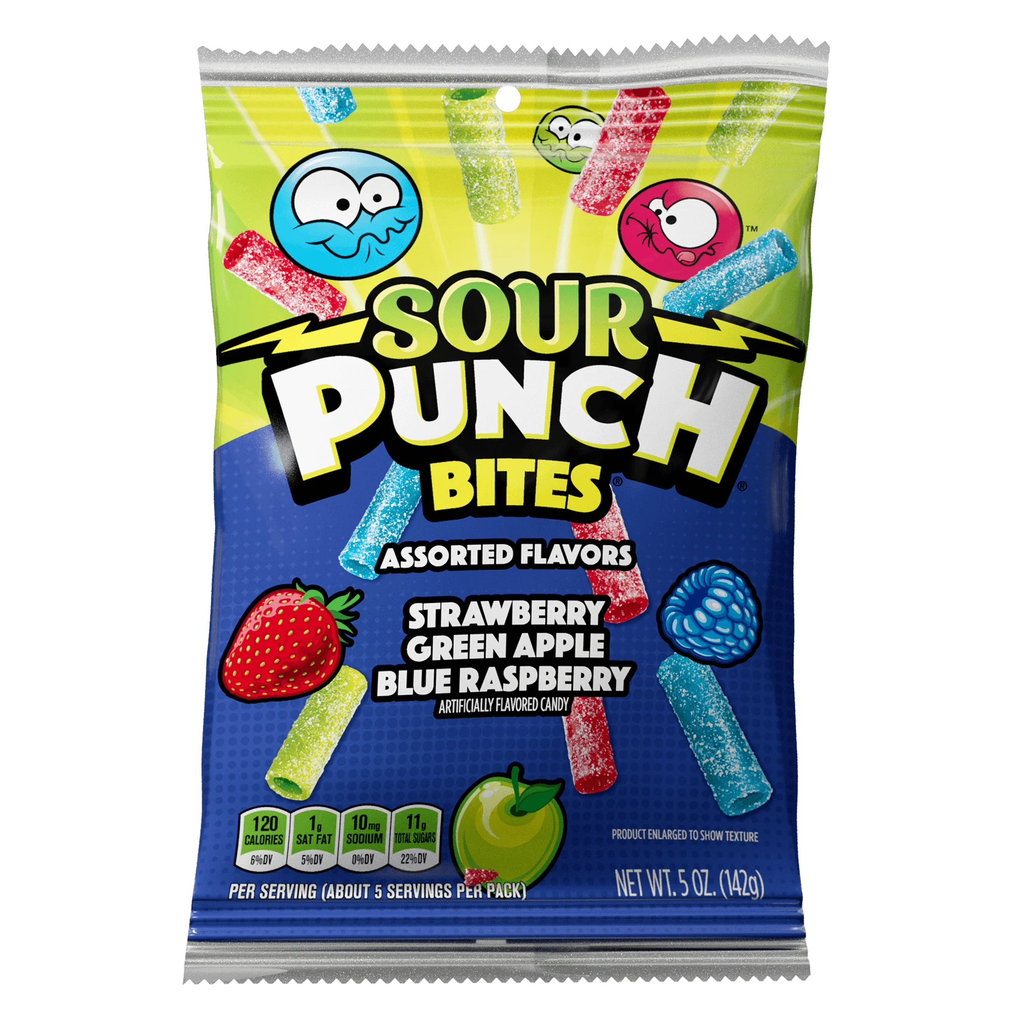Front of Sour Punch Bites Bag of Assorted Sour Candy Straw Bites