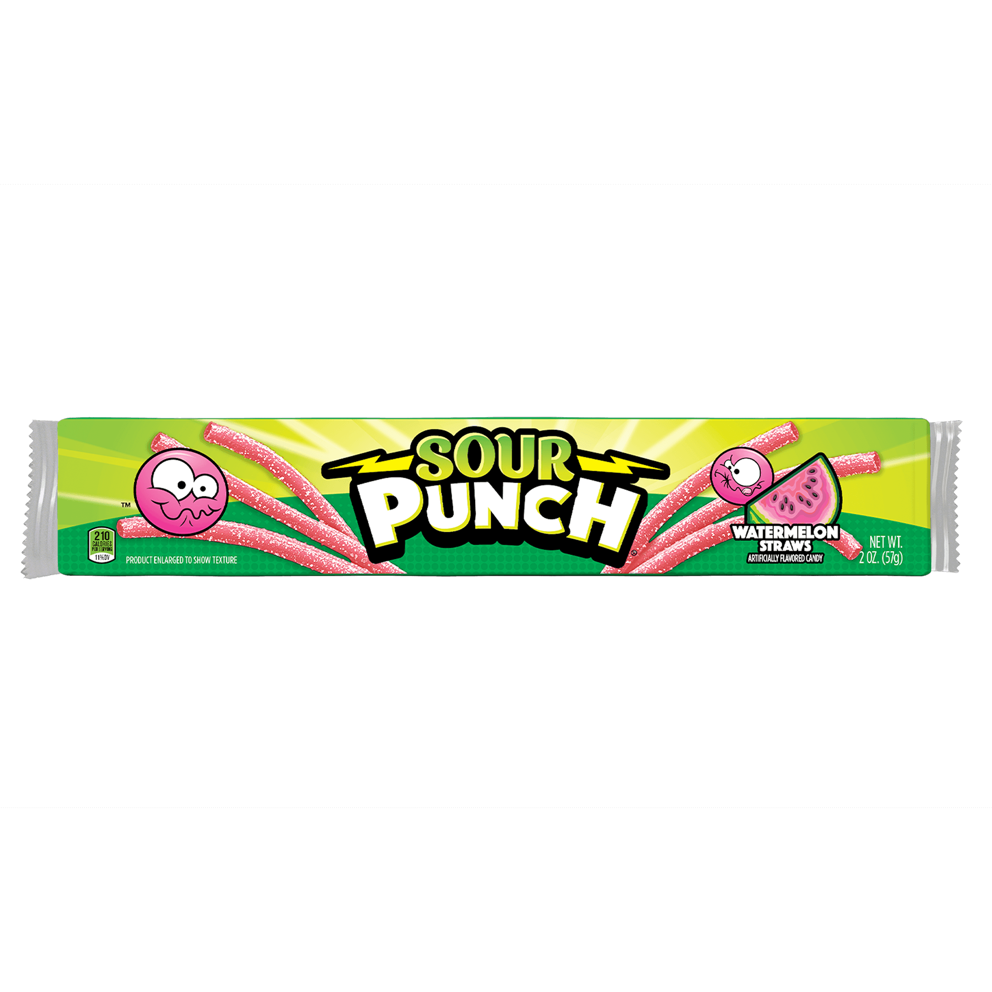 Front of Sour Punch Watermelon Candy Straws 2oz Tray