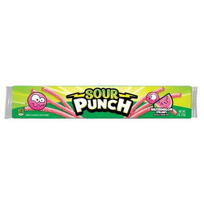 Front of Sour Punch Watermelon Candy Straws 2oz Tray