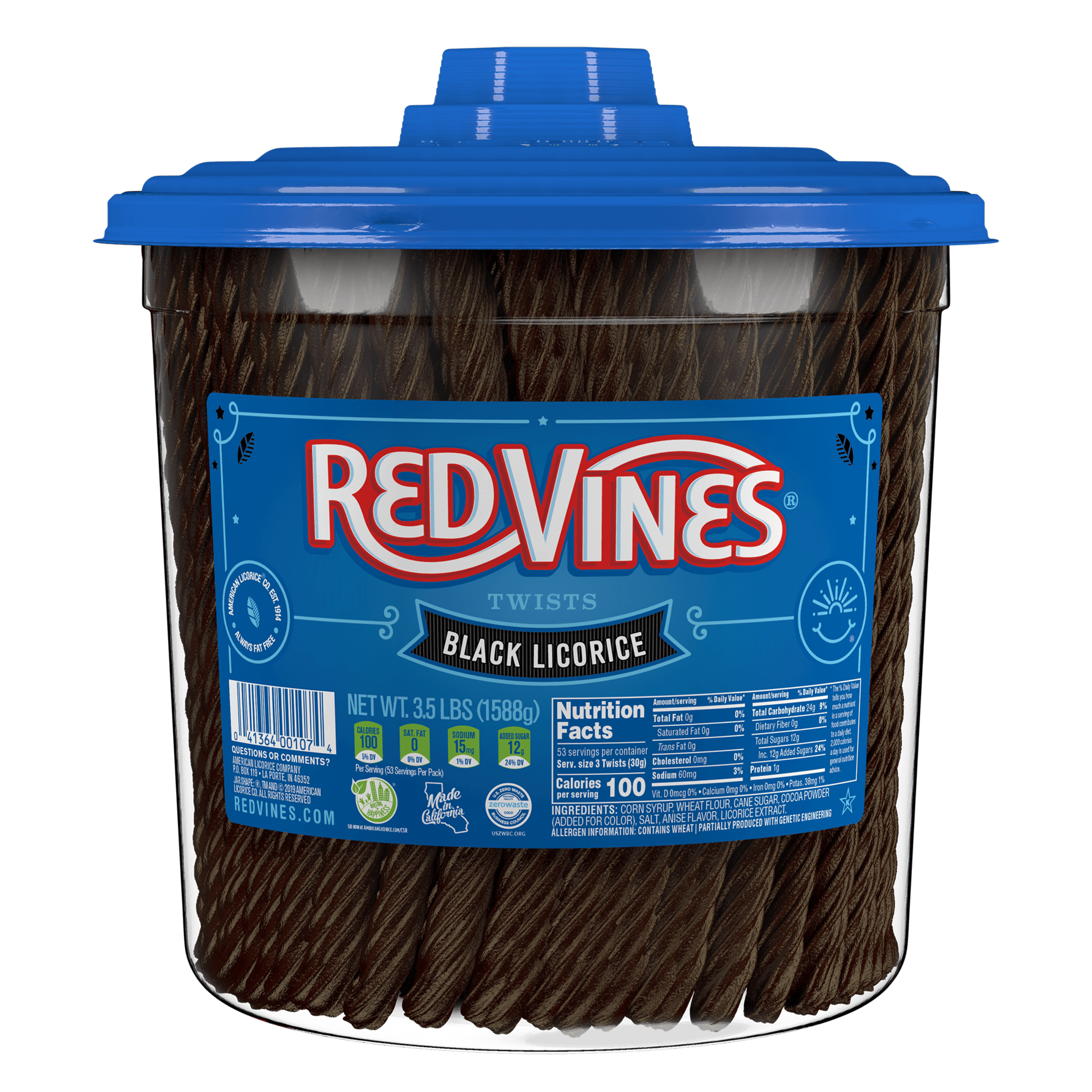 Front of RED VINES  Black Licorice 3.5 Pound Jar