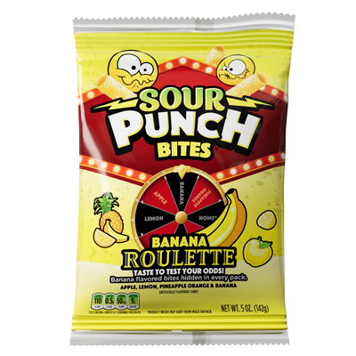 Front of Sour Punch Banana Candy Roulette Bites 5oz Bag