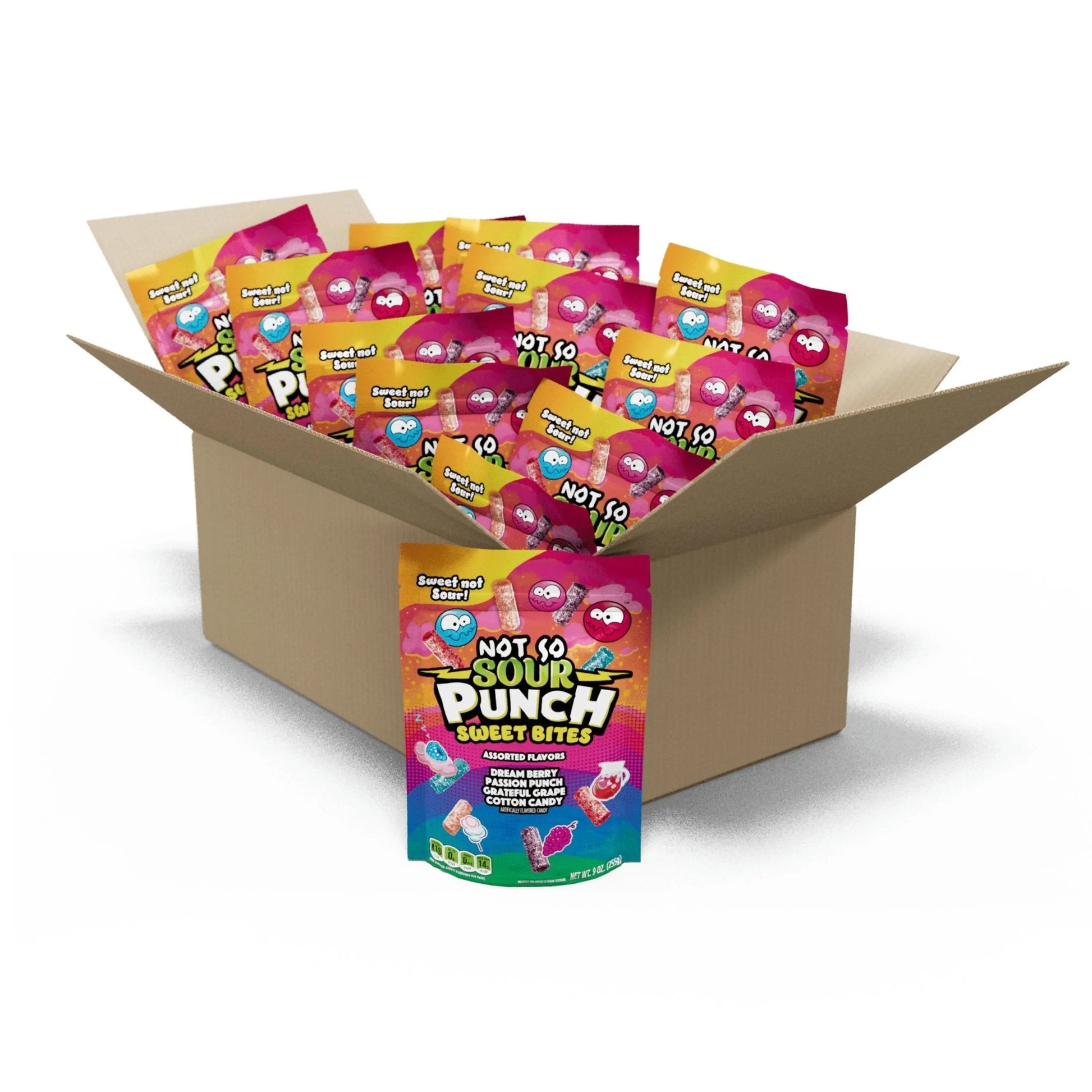 12 count box of Sour Punch Sweet (not sour) Bites Assorted Candy 9oz bags