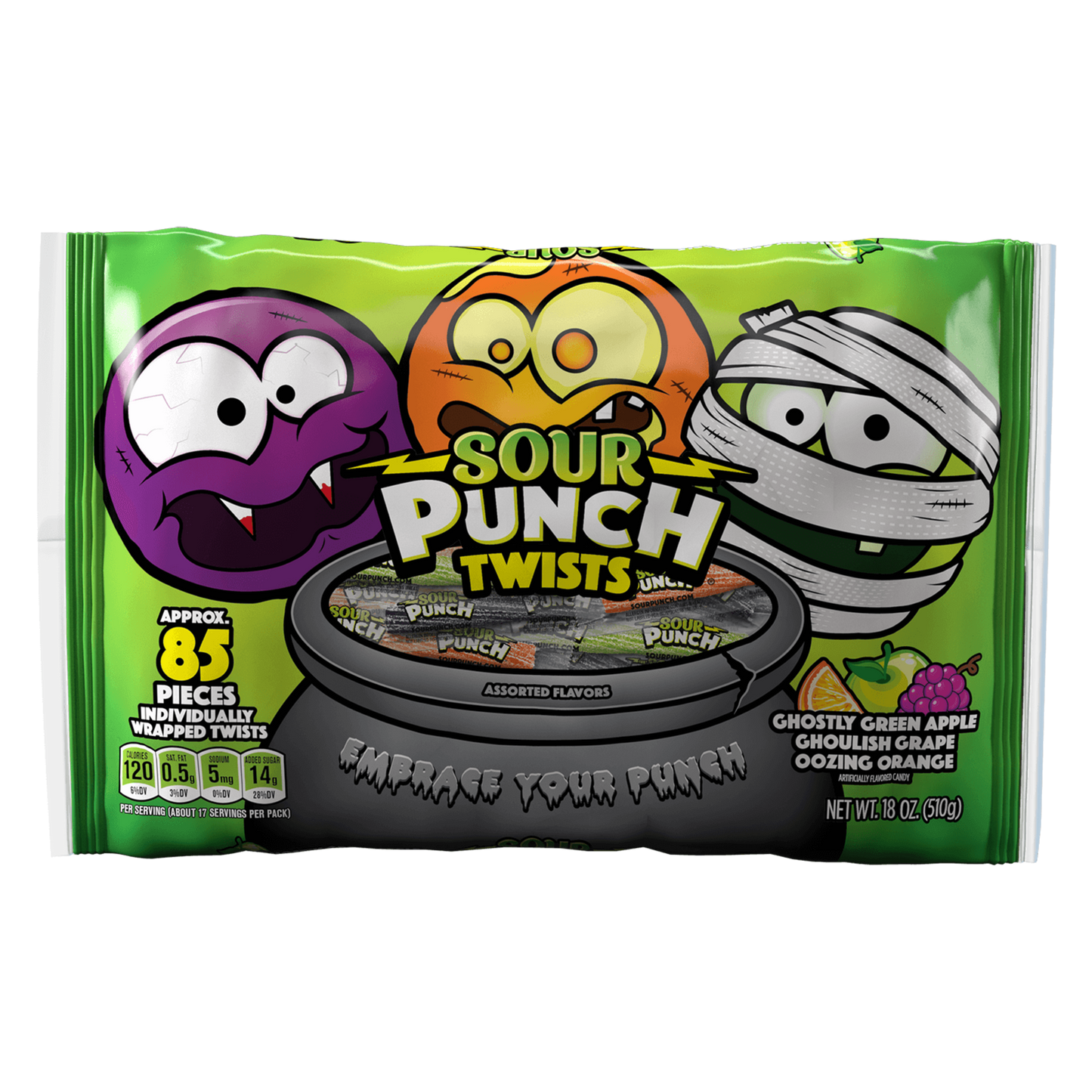 SOUR PUNCH Individually Wrapped Halloween Candy Twists - front of 18oz bag