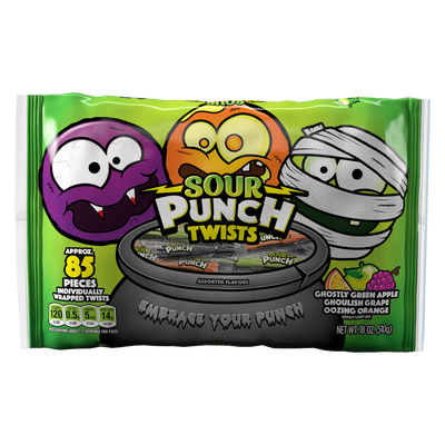 SOUR PUNCH Individually Wrapped Halloween Candy Twists - front of 18oz bag