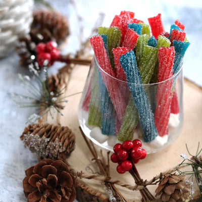 Sour Punch Assorted Sour Candy Twists in a festive glass