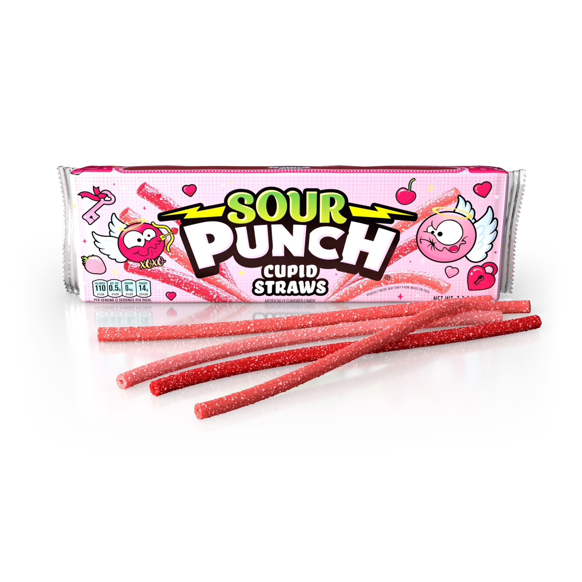 SOUR PUNCH Cupid Straws valentine candy tray with candy in front