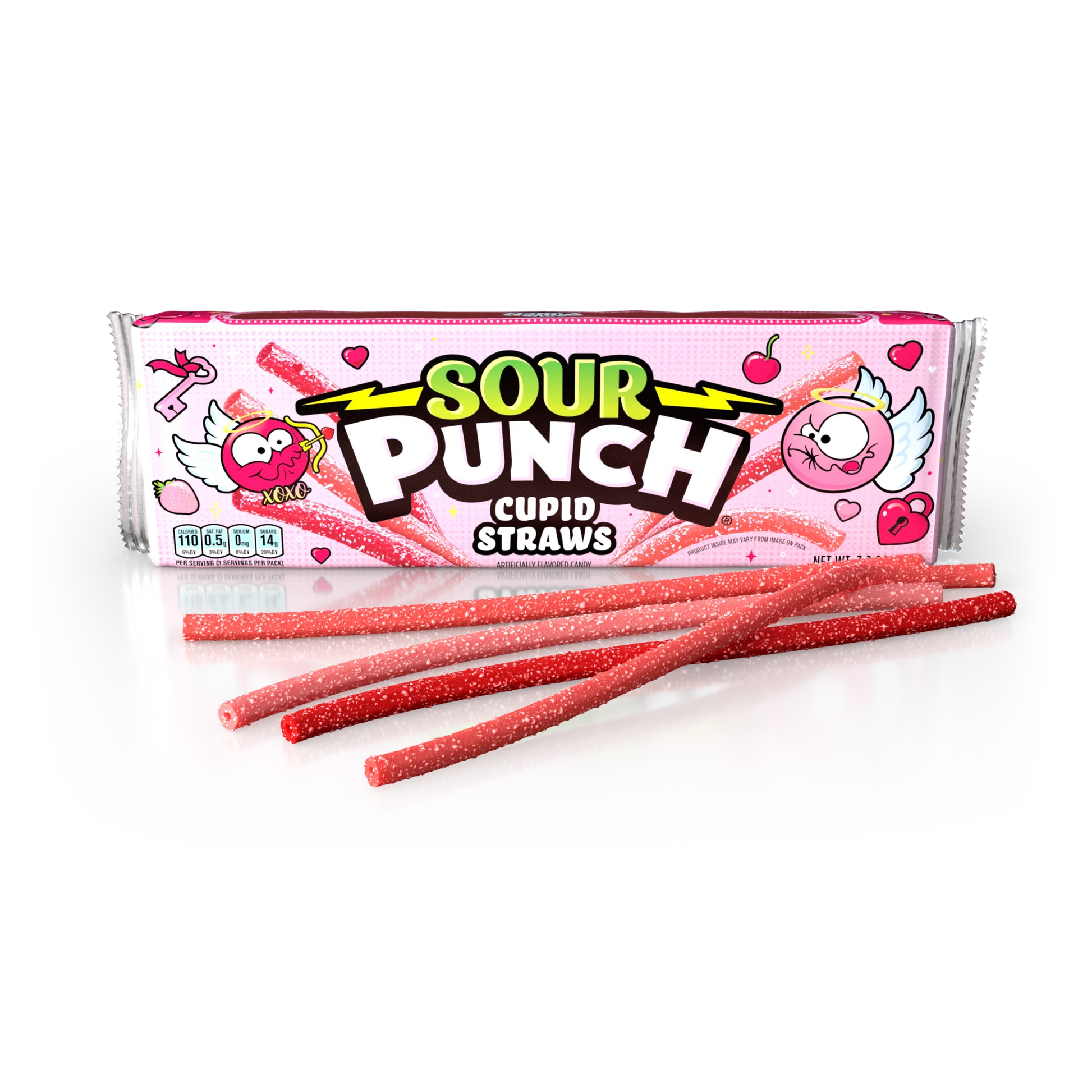 SOUR PUNCH Cupid Straws valentine candy tray with candy in front