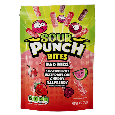 Front of Sour Punch Bites Rad Reds Front of Bag - Red Sour Candy -  Red Sour Punch