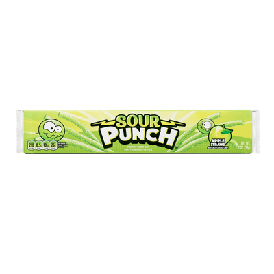 Front of Sour Punch Apple Straws Candy 2oz Tray