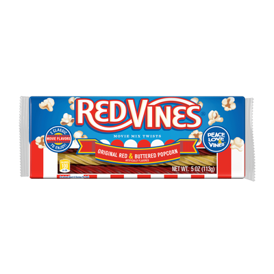 Front of Red Vines Buttered Popcorn & Original Red Twists 5oz Tray