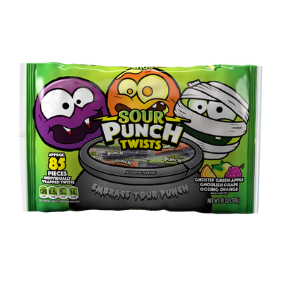 SOUR PUNCH Individually Wrapped Halloween Candy Twists - front of 18oz bag