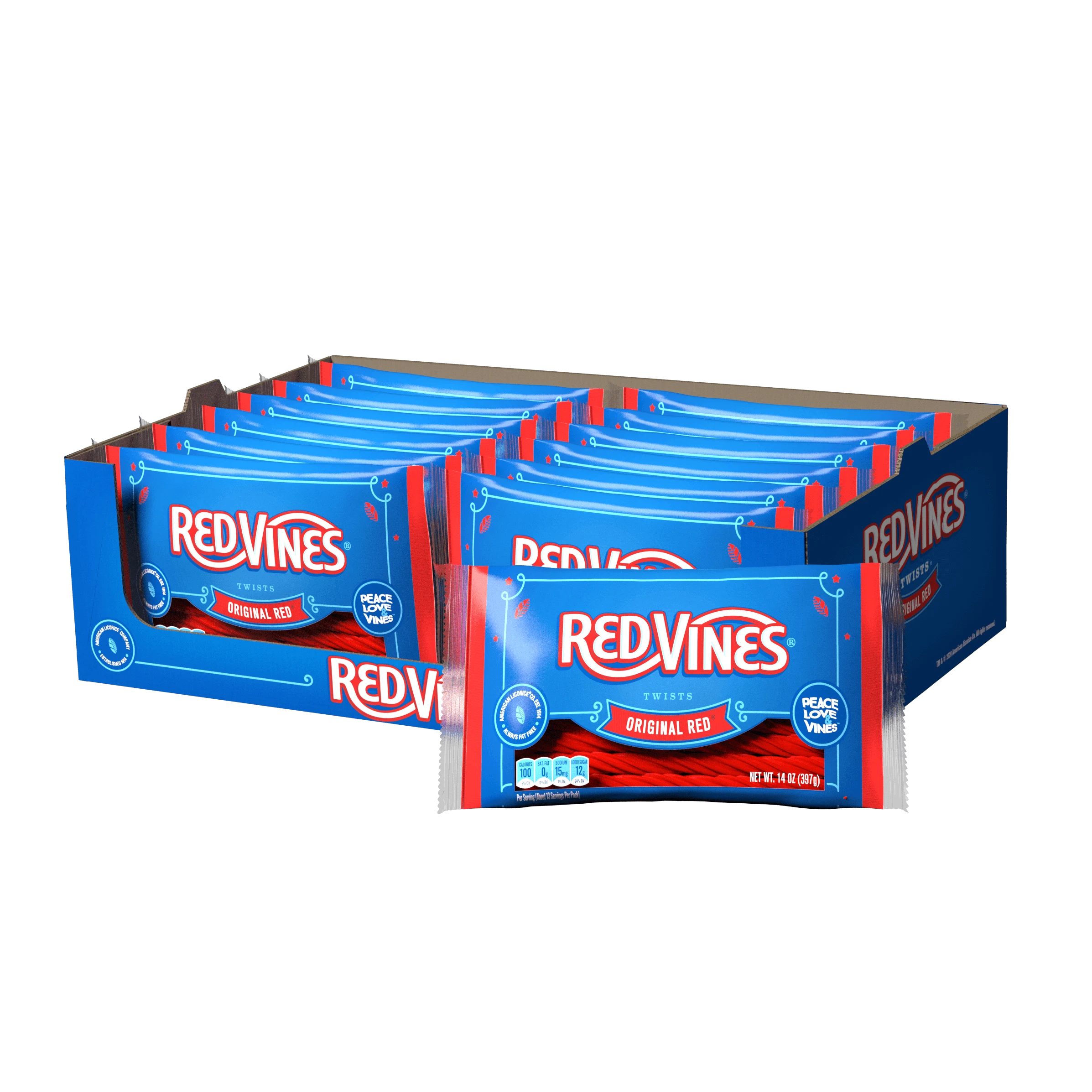 12 pack case of Red Vines Original Red Twists in 14oz bag