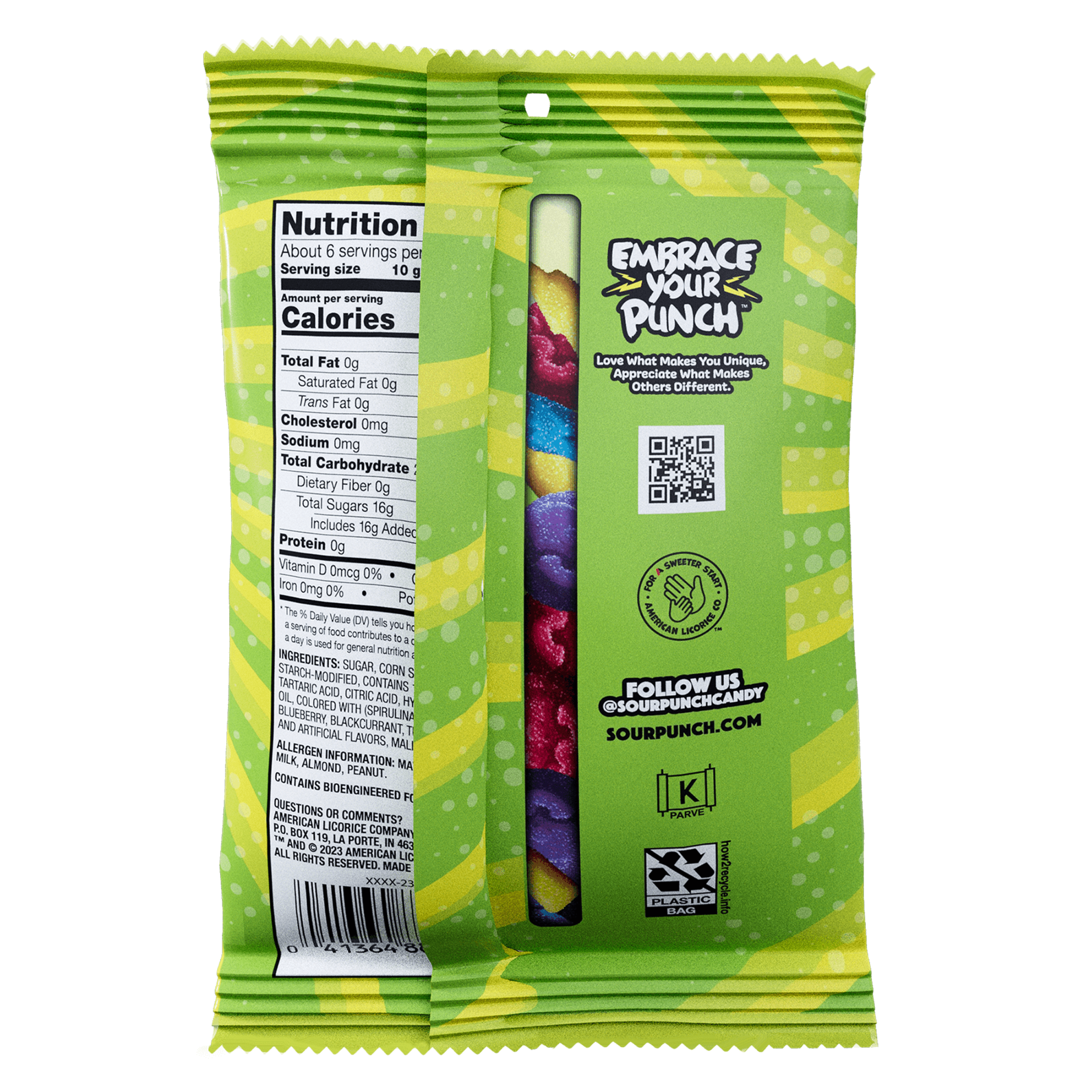 Back of Sour Punch Gummies 6.75oz bag