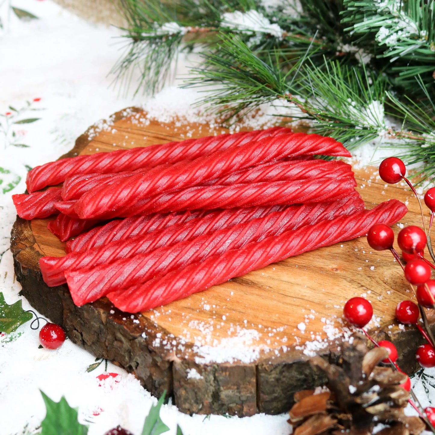 RED VINES Jumbo Original Red Licorice Twists on a festive holiday platter