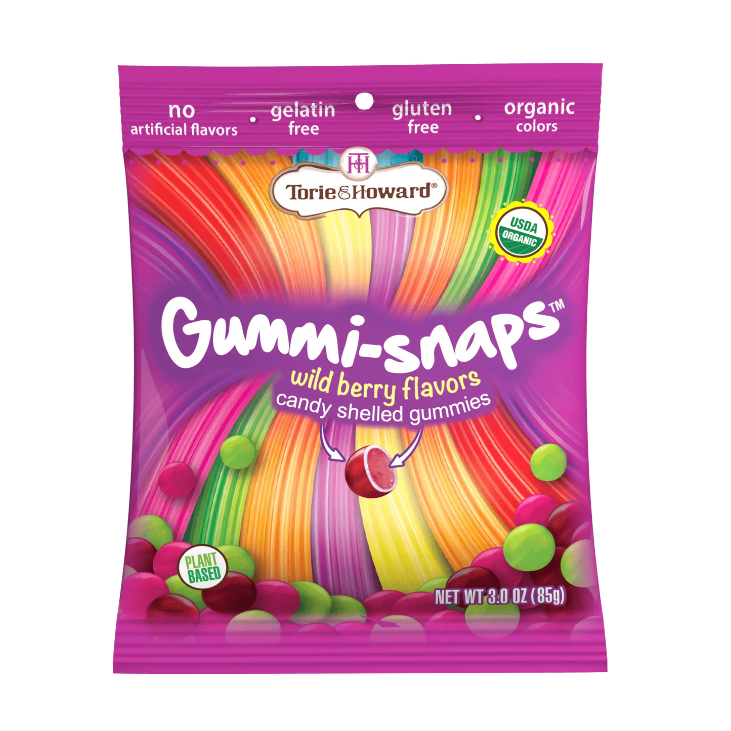 Front of Torie & Howard Gummi-Snaps Wild Berry Flavors candy shelled gummies Bag