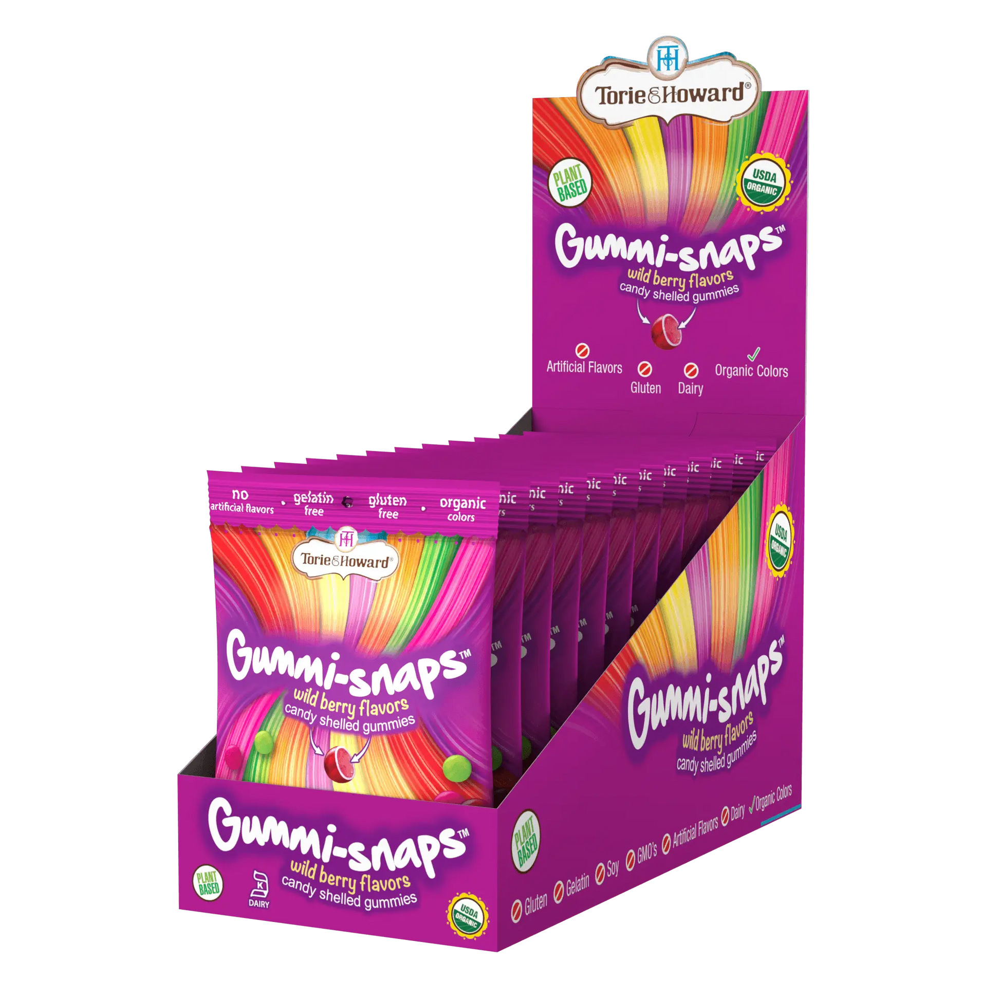 12 pack of Torie & Howard Gummi-Snaps Wild Berry Flavors candy shelled gummies Bag