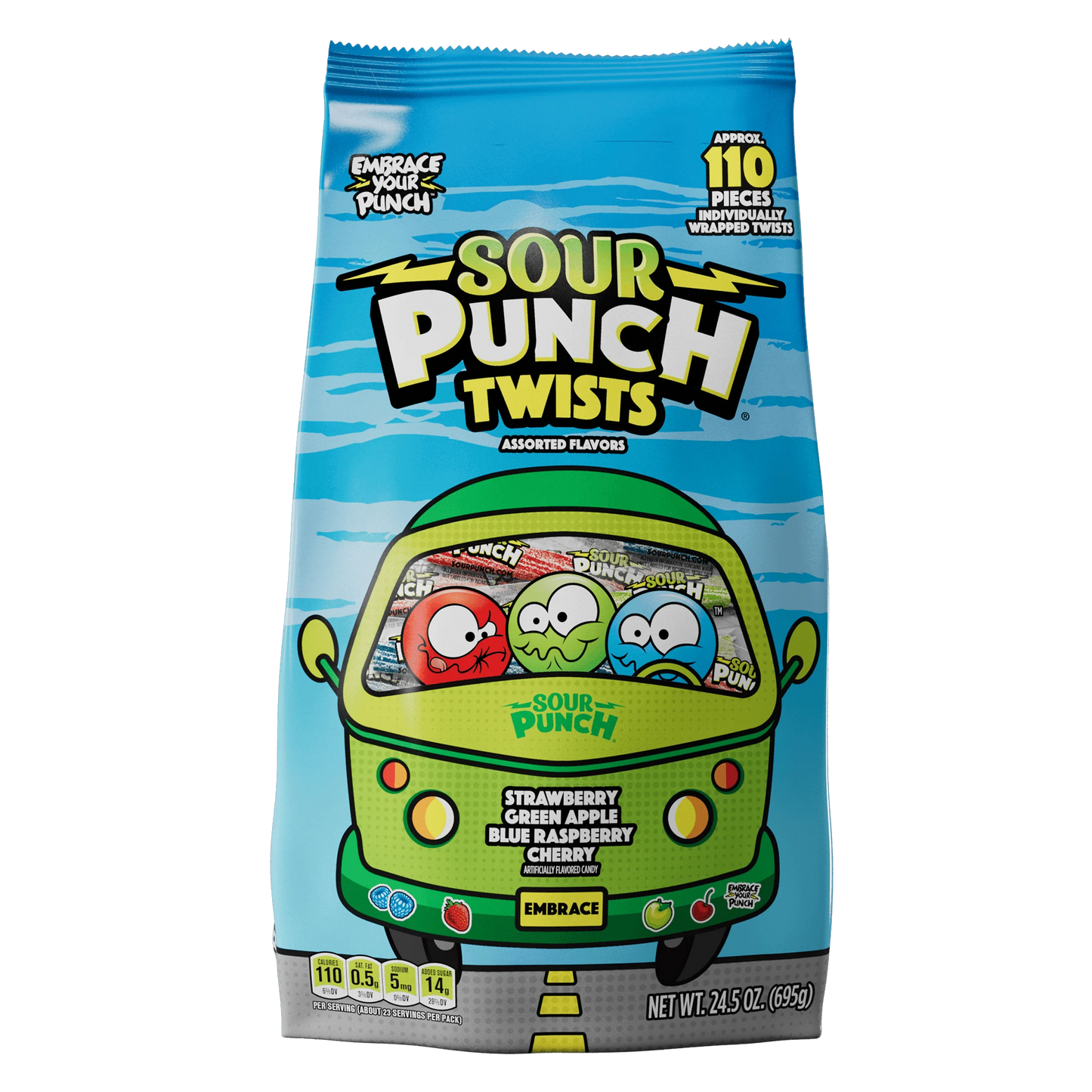 SOUR PUNCH Individually Wrapped Candy Twists, front of 24.5oz bag