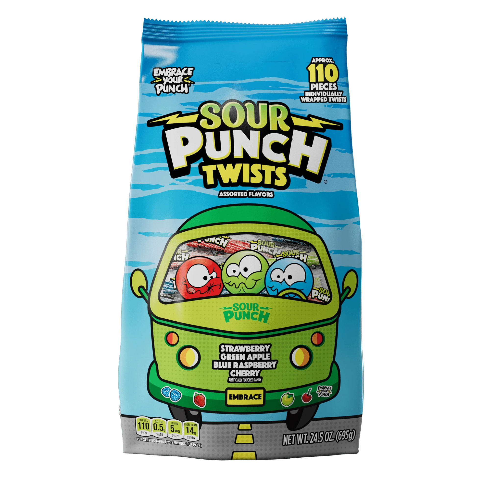 SOUR PUNCH Individually Wrapped Candy Twists, front of 24.5oz bag