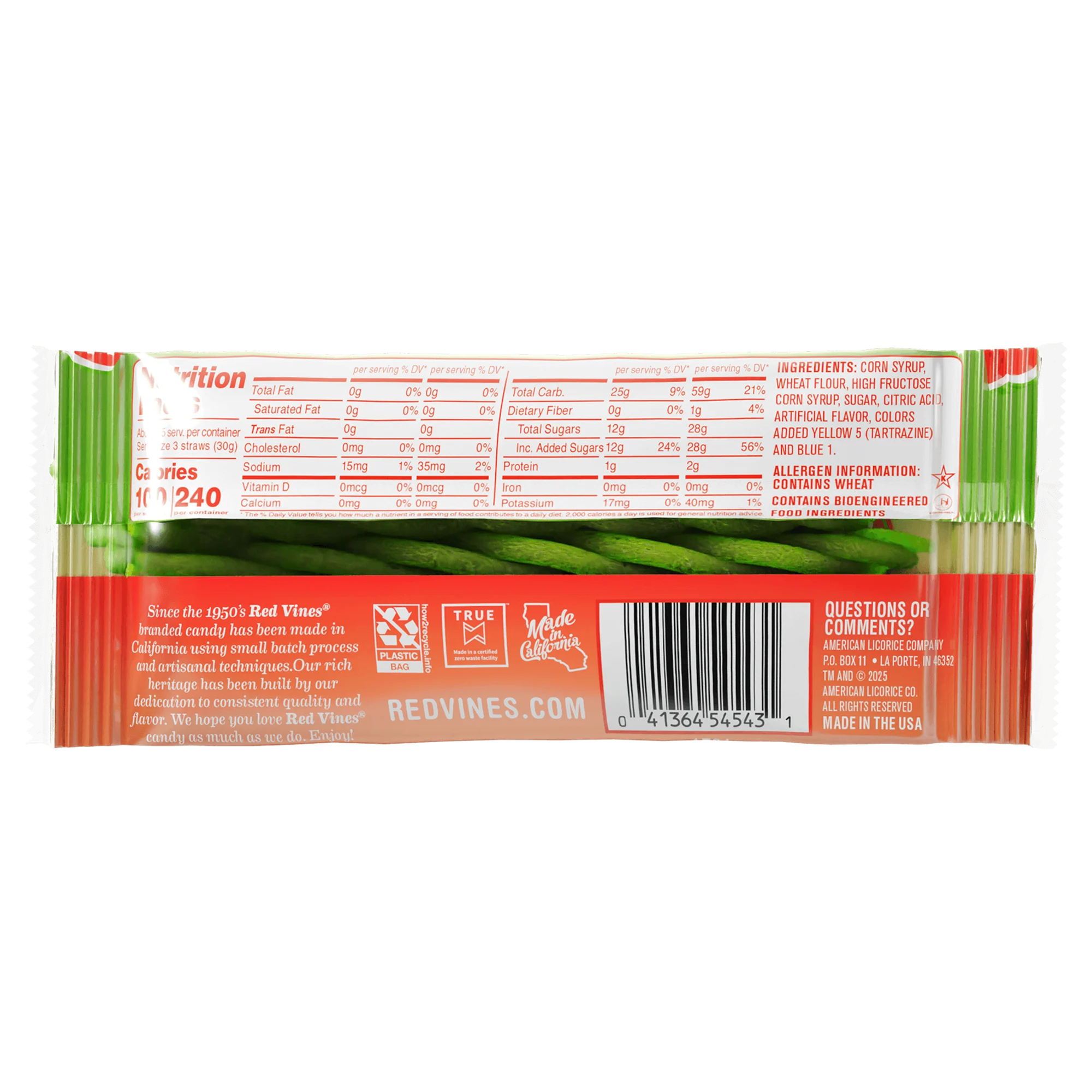 Back of Red Vines Watermelon Twisted Vines 2.5oz Bag