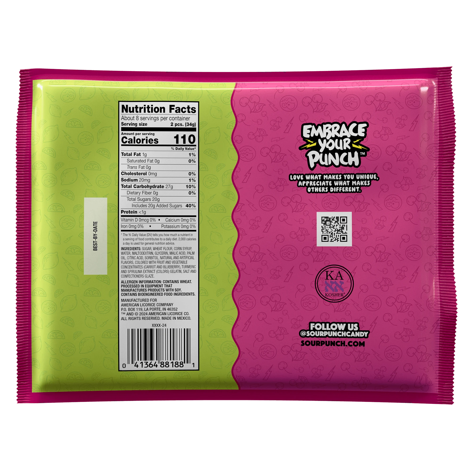 Back of Sour Punch Cherry Limeade Filled Candy Straws 9oz Bag