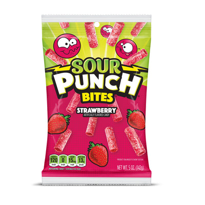 Sour Punch Strawberry Bites Front of Package - Strawberry Bites Candy - Sour Strawberry