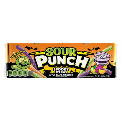 SOUR PUNCH Spooky Straws Halloween Candy - front of 3.2oz pack