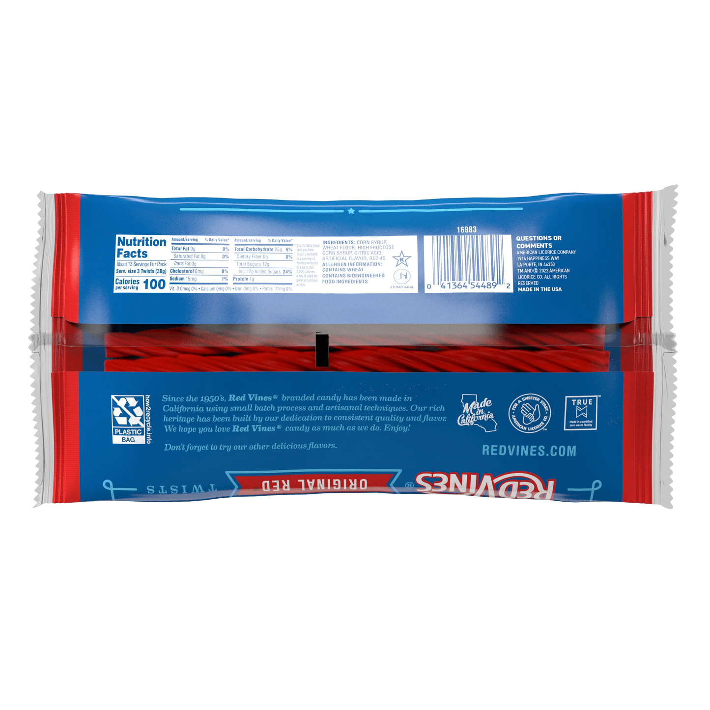 RED VINES Original Red licorice twists - back of 14oz bag