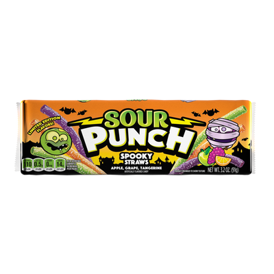 SOUR PUNCH Spooky Straws Halloween Candy - front of 3.2oz pack