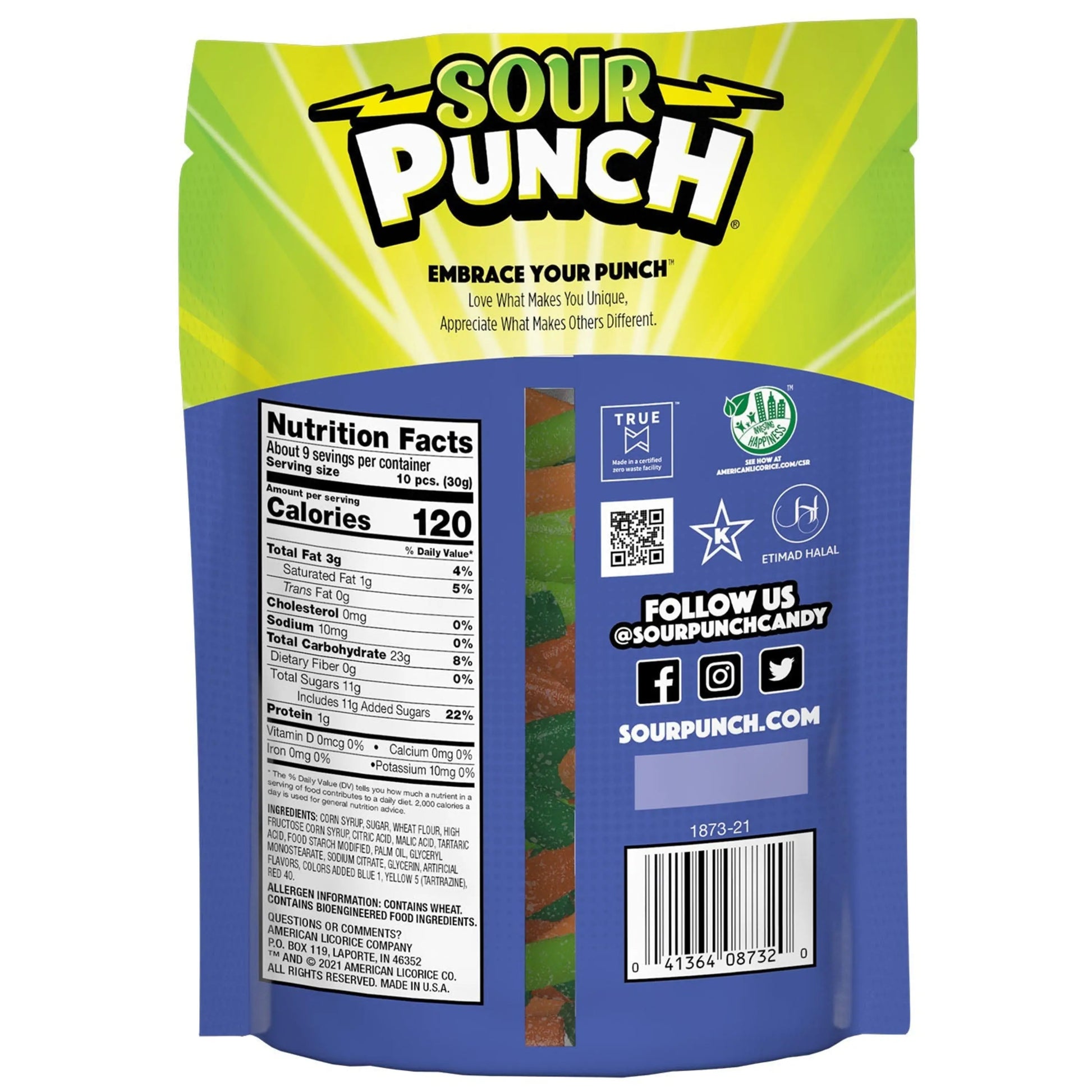SOUR PUNCH Assorted Candy Bites, Assorted Sour Candy, Back of 9oz Bag
