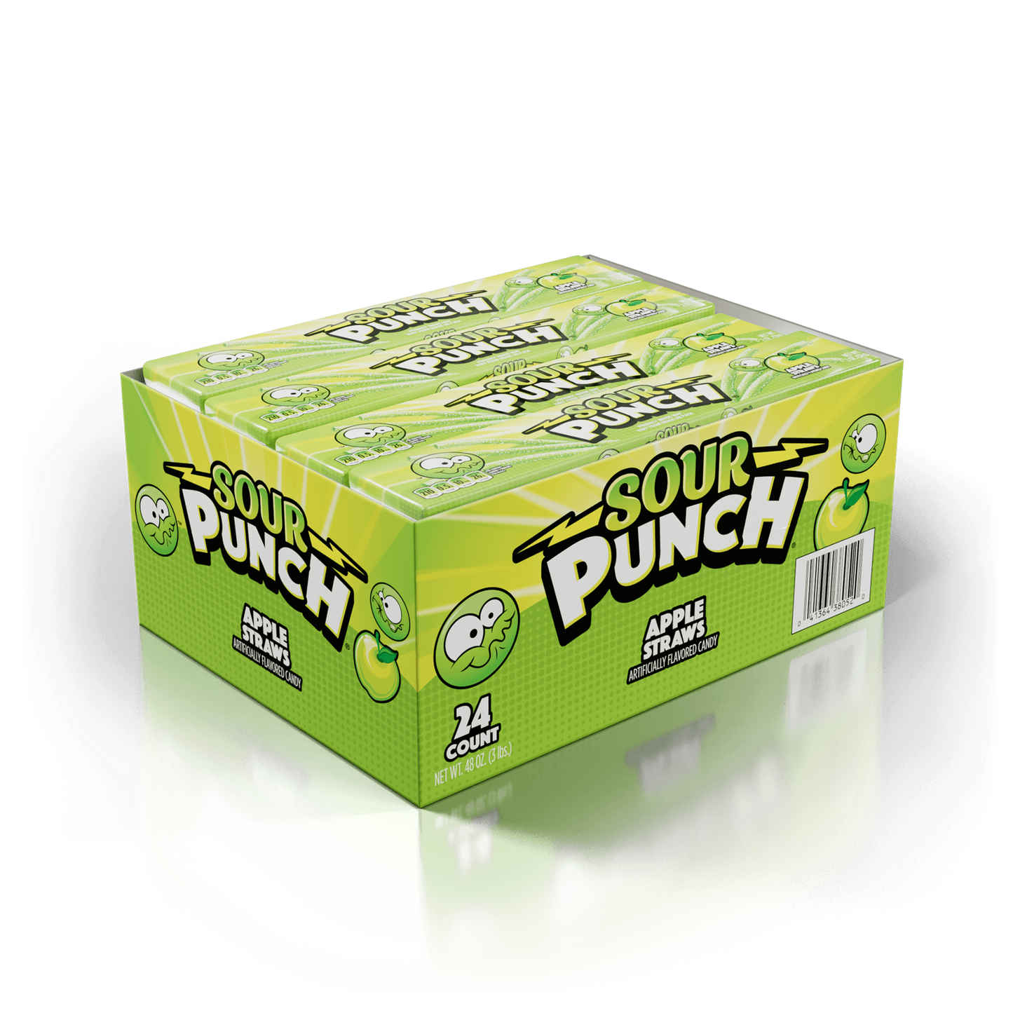 Front of Sour Punch Apple Straws Sour Apple Candy 2oz Tray