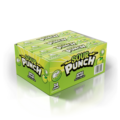 Front of Sour Punch Apple Straws Sour Apple Candy 2oz Tray