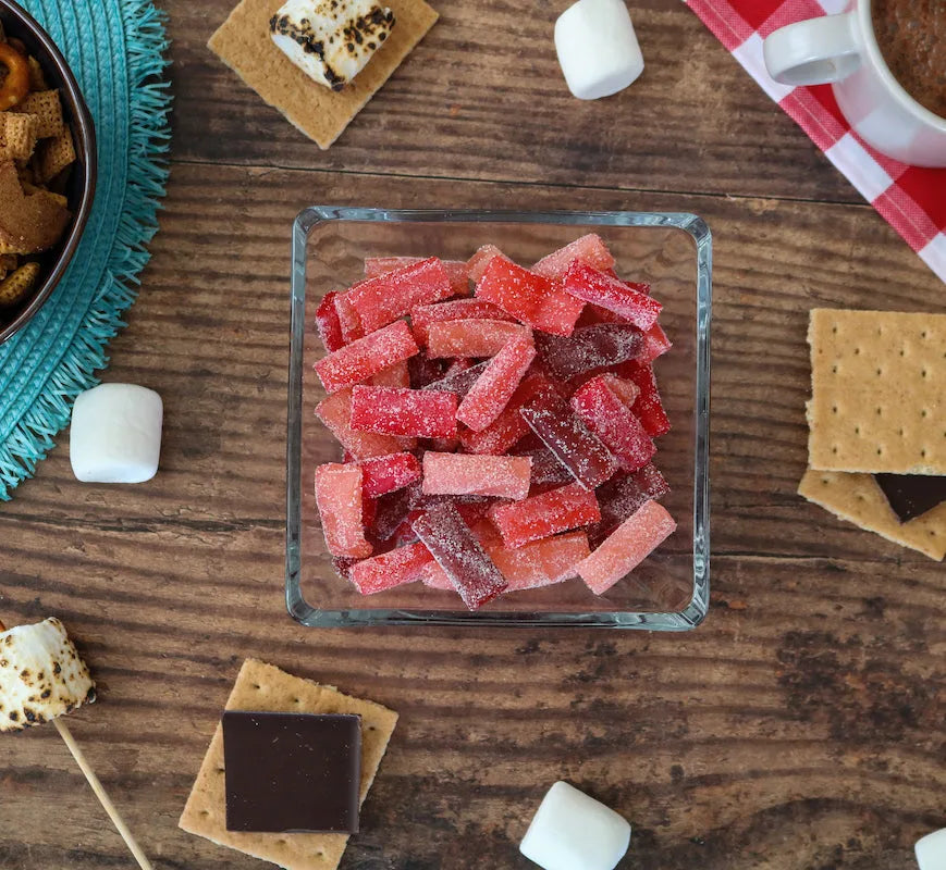Sour Punch Bites Rad Reds Candy alongside s'mores supplies