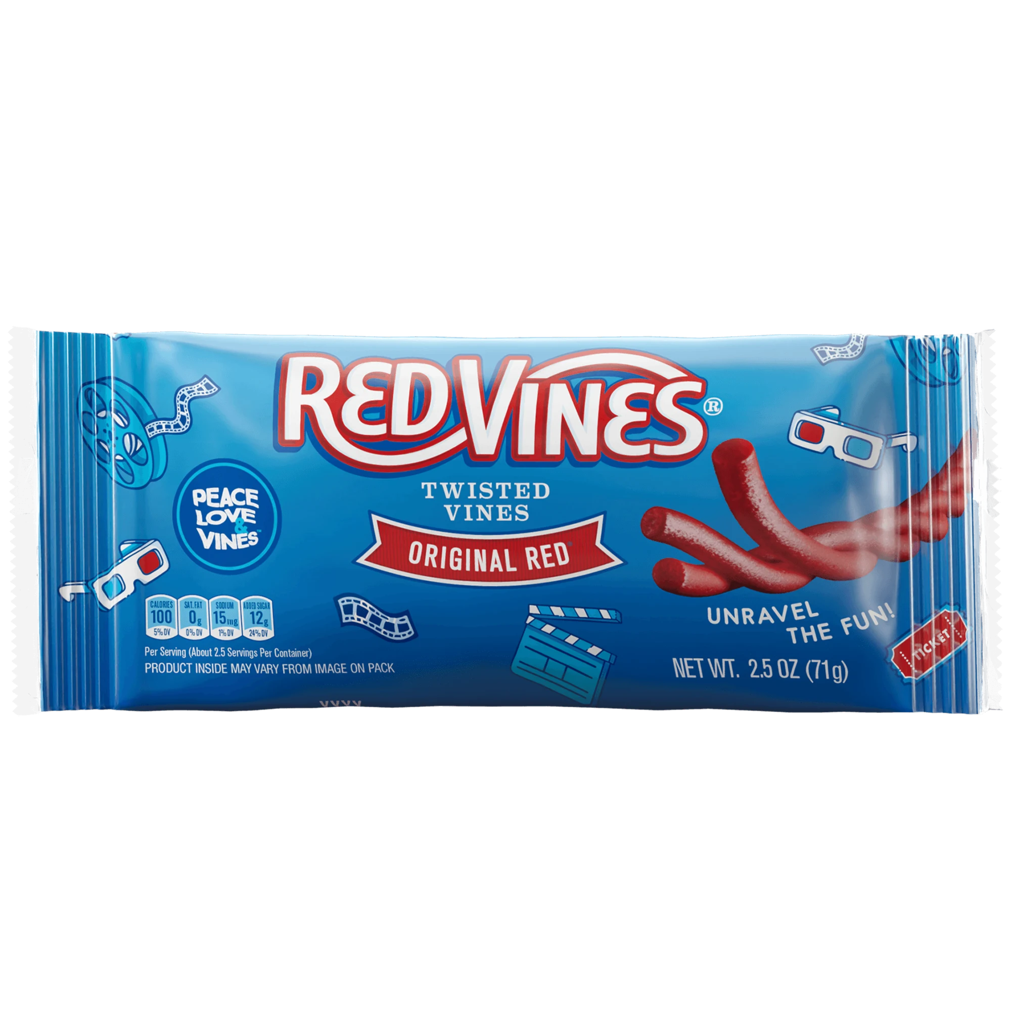 Front of Red Vines Original Red Twisted Vines 2.5oz Bag