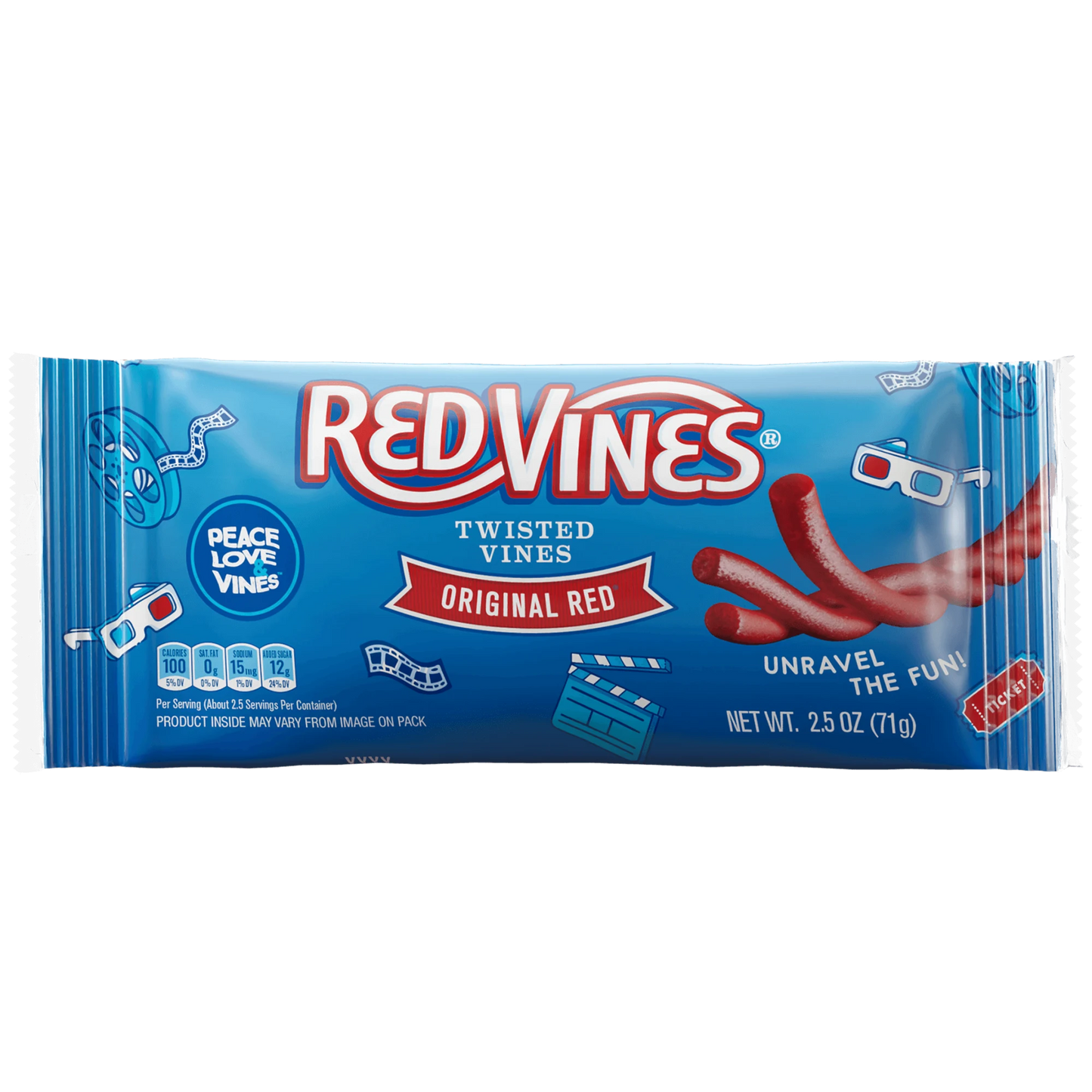 Front of Red Vines Original Red Twisted Vines 2.5oz Bag