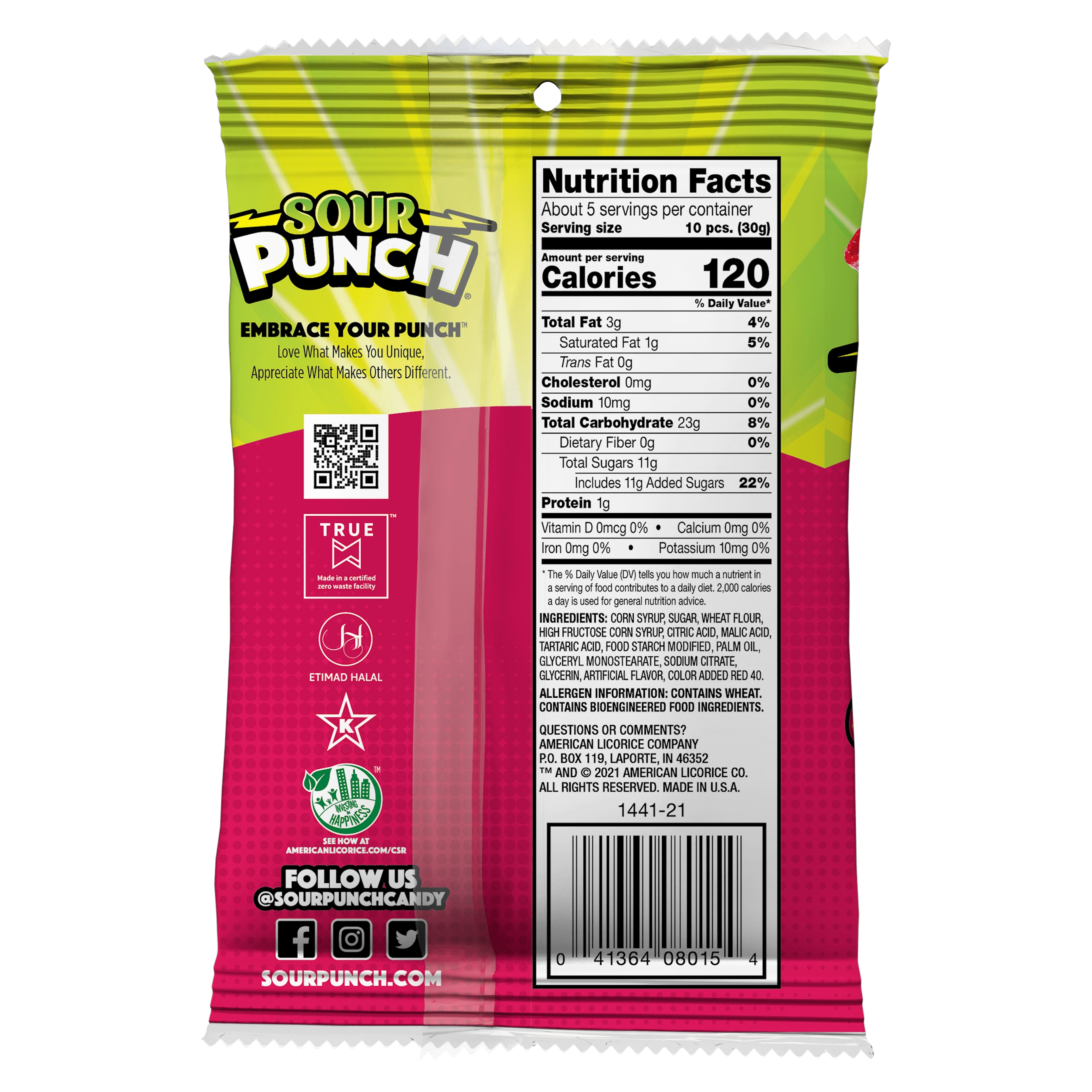 Sour Punch Strawberry Bites Back of Package - Strawberry Bites Candy