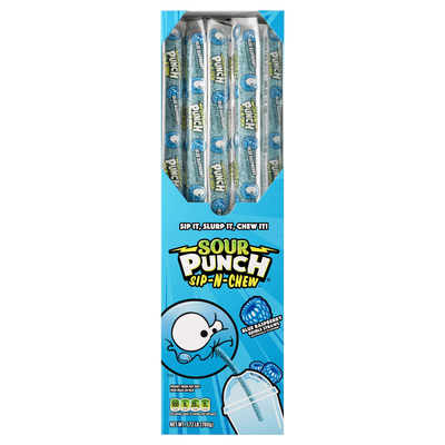 Sour Punch Blue Raspberry Sip-N-Chew Straws 30-Count Caddy