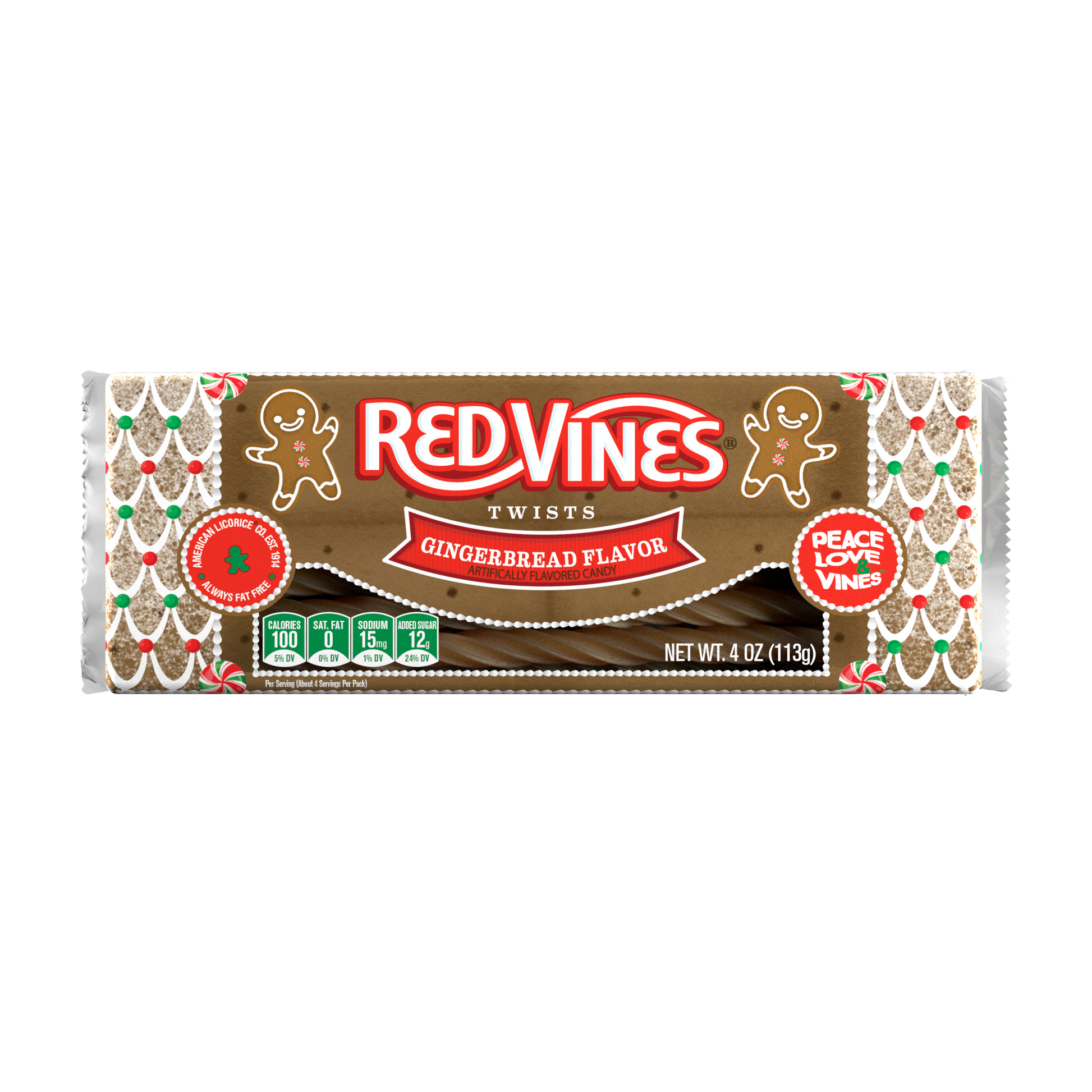 RED VINES Gingerbread flavored licorice twists - front of festive tray