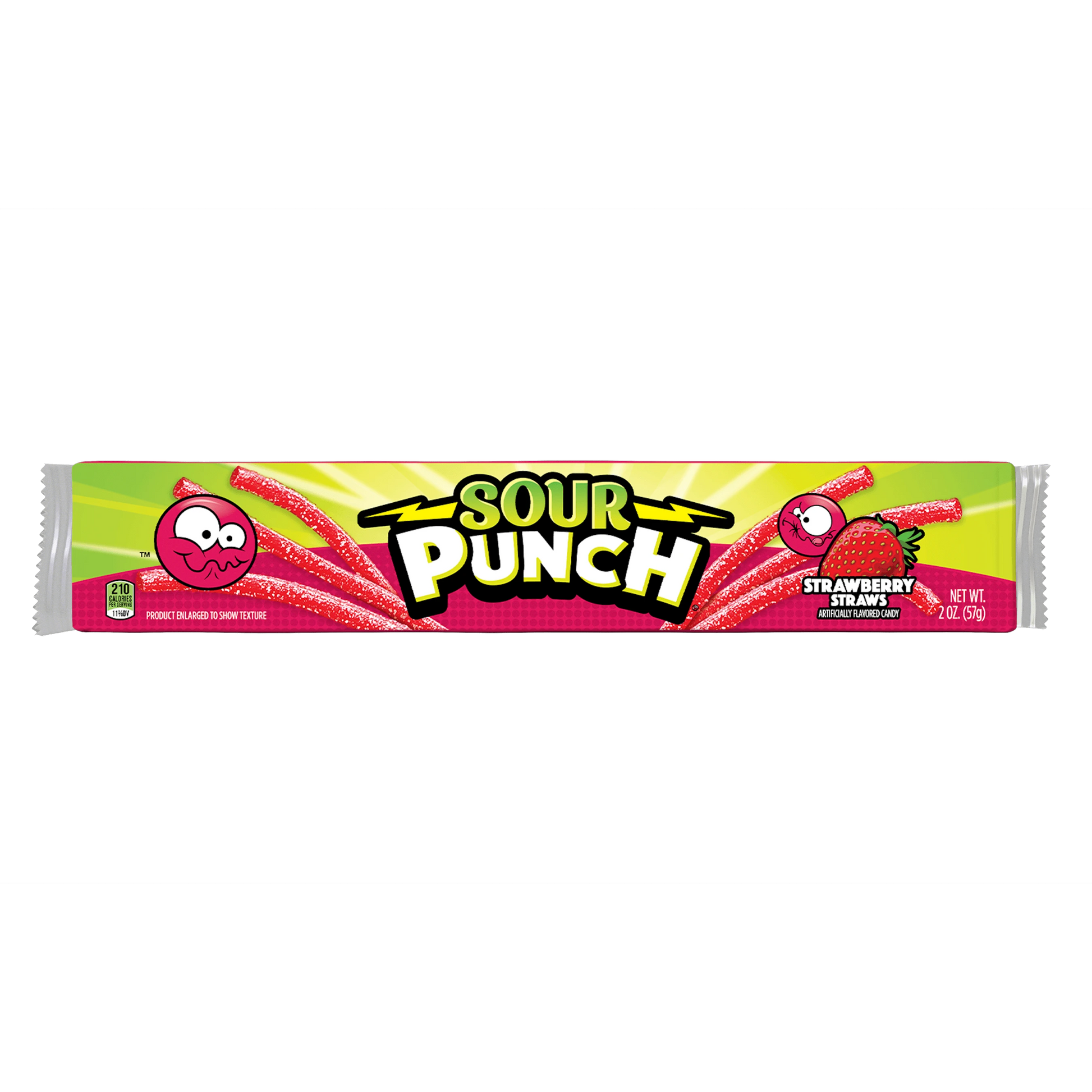 Front of Sour Punch Strawberry Candy Straws 2oz Tray