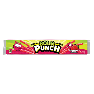 Front of Sour Punch Strawberry Candy Straws 2oz Tray